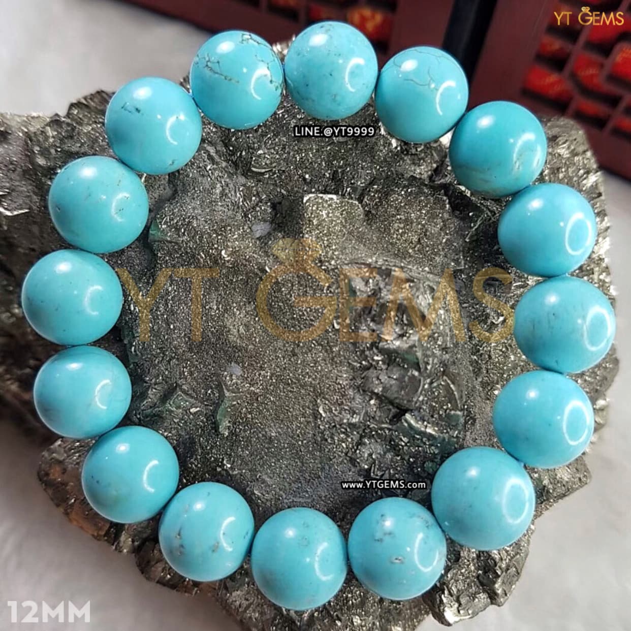 สร้อยข้อมือหินเทอร์ควอยส์แท้ ขนาดหิน 12 มม. YTG-11500 YTGEMS