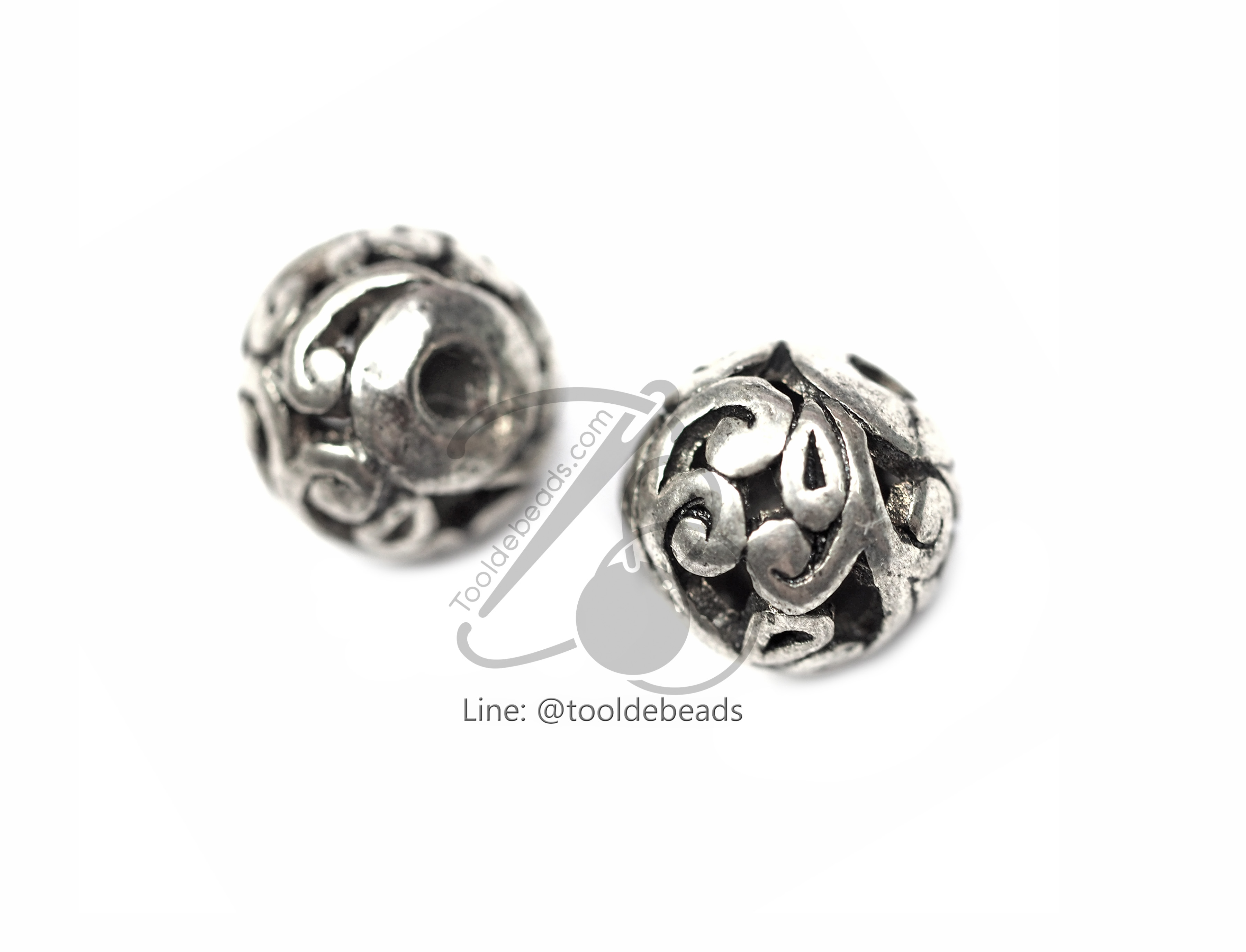 ลูกปัดโรเดียม 165 8มม. ลายกลมฉลุ (1 ชิ้น) SKU-03397