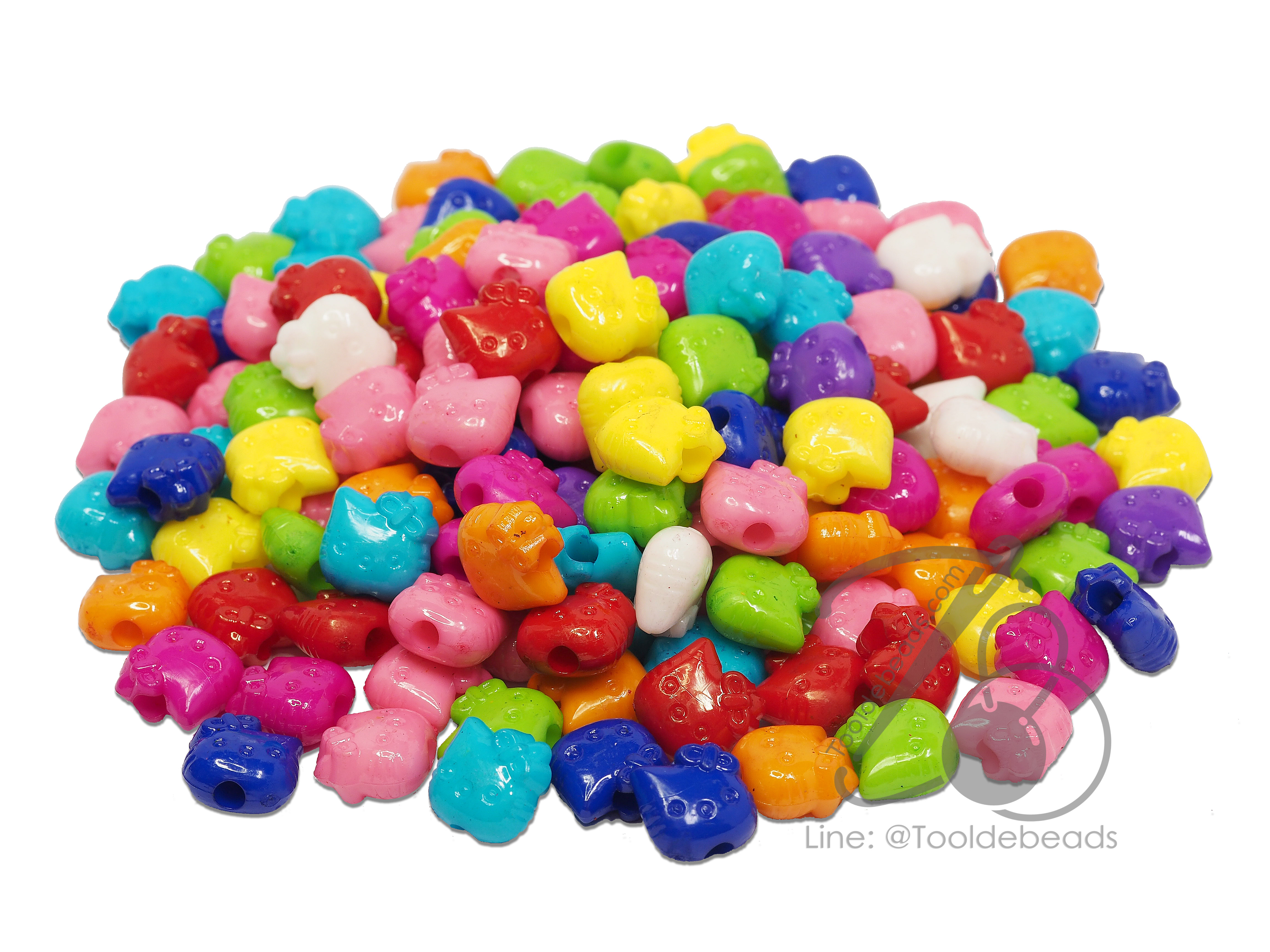 ลูกปัดอะคริลิค 11มม. ลายแมว สีสด (15 กรัม) SKU-05009