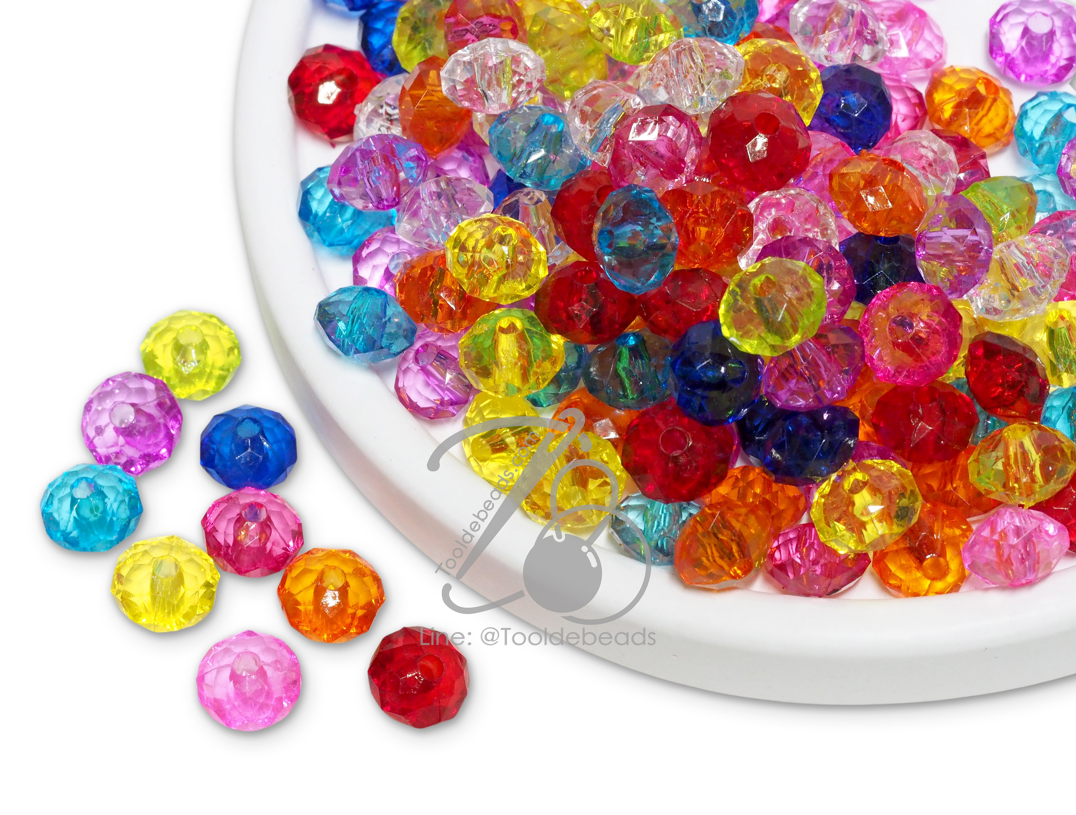 ลูกปัดอะคริลิค 8มม. ทรงซาลาเปาเจีย สีใส (100 กรัม) SKU-15924