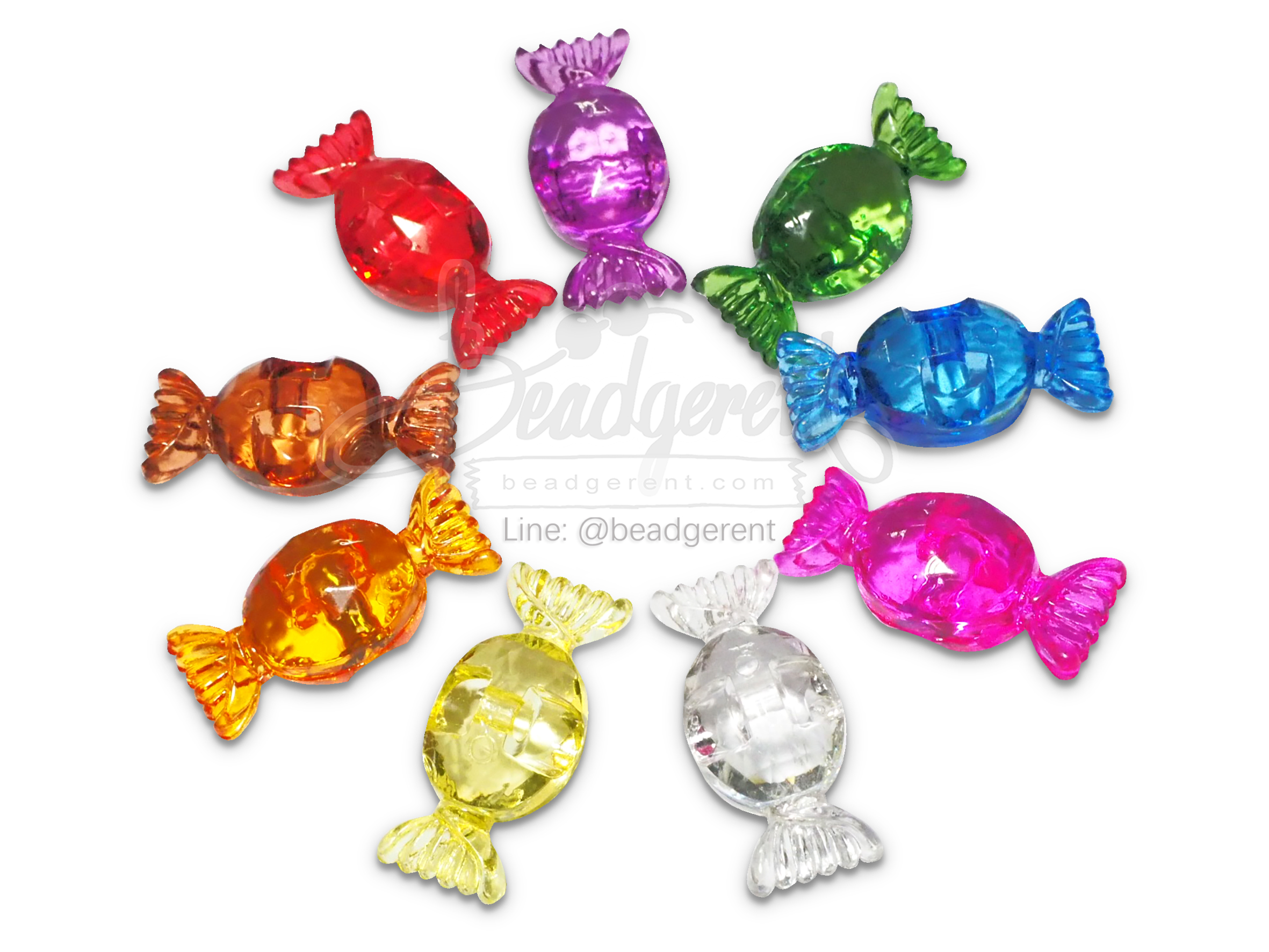 ลูกปัดอะคริลิค 28มม. ลายทอฟฟี ร้อยข้าง คละสีใส (100 กรัม) SKU-04666