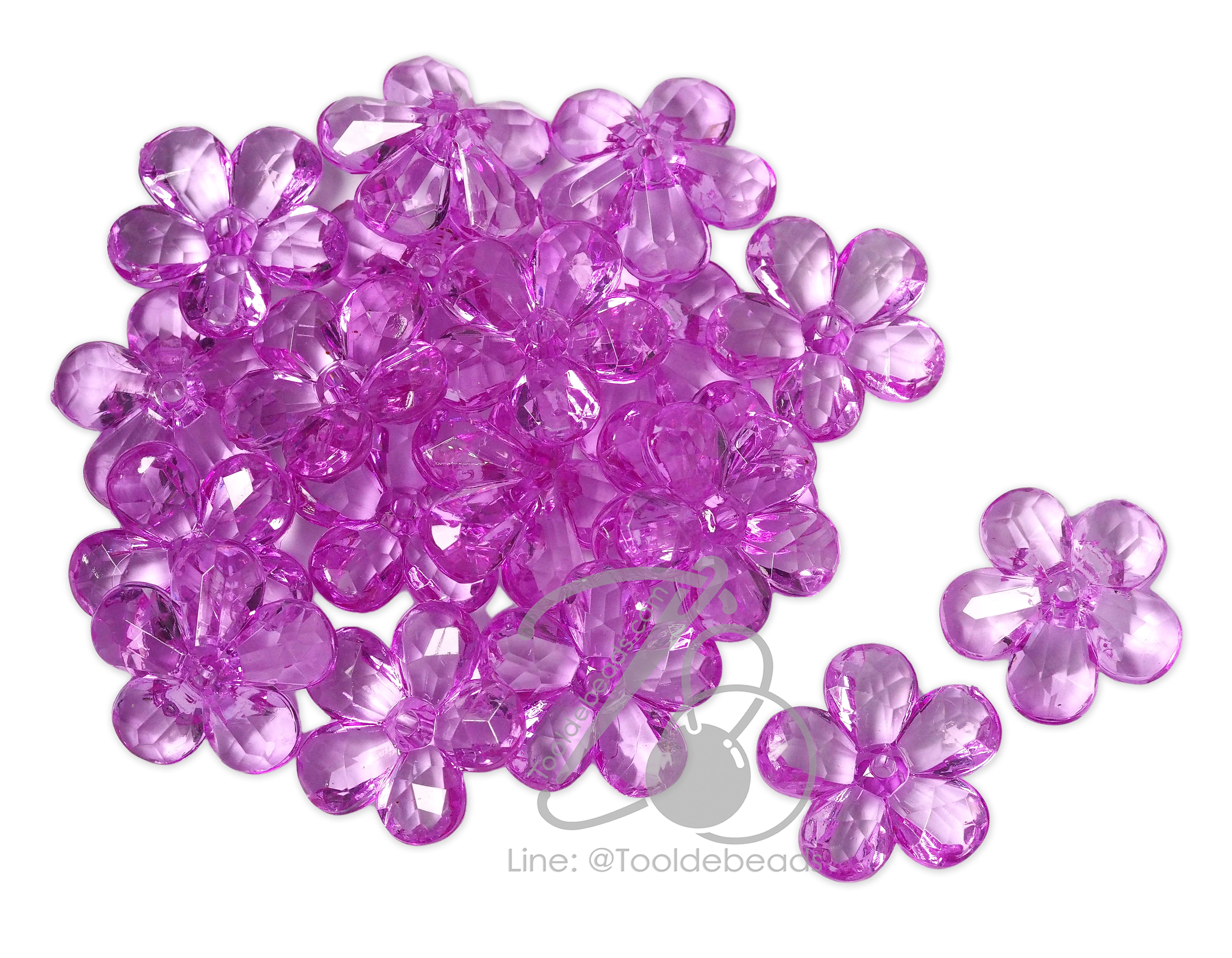 ลูกปัดอะคริลิค 27มม. ลายดอกจำปา รูกลาง สีใส (500 กรัม) SKU-17829