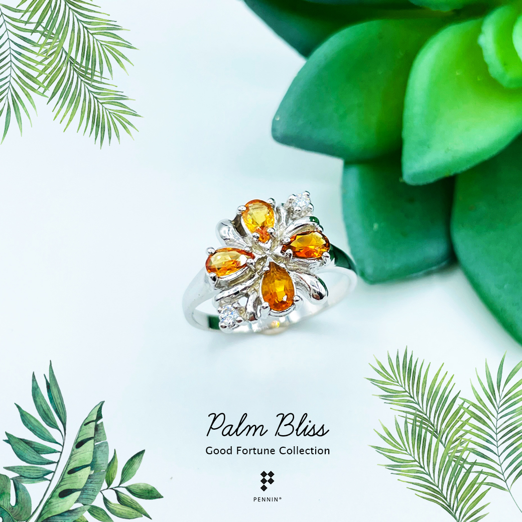 Palm Bliss: Thursday แหวนพลอยแท้ เสริมความสุข ความสำเร็จ สำหรับสาววันพฤหัสบดี เงินแท้ 925 ชุบทองขาว