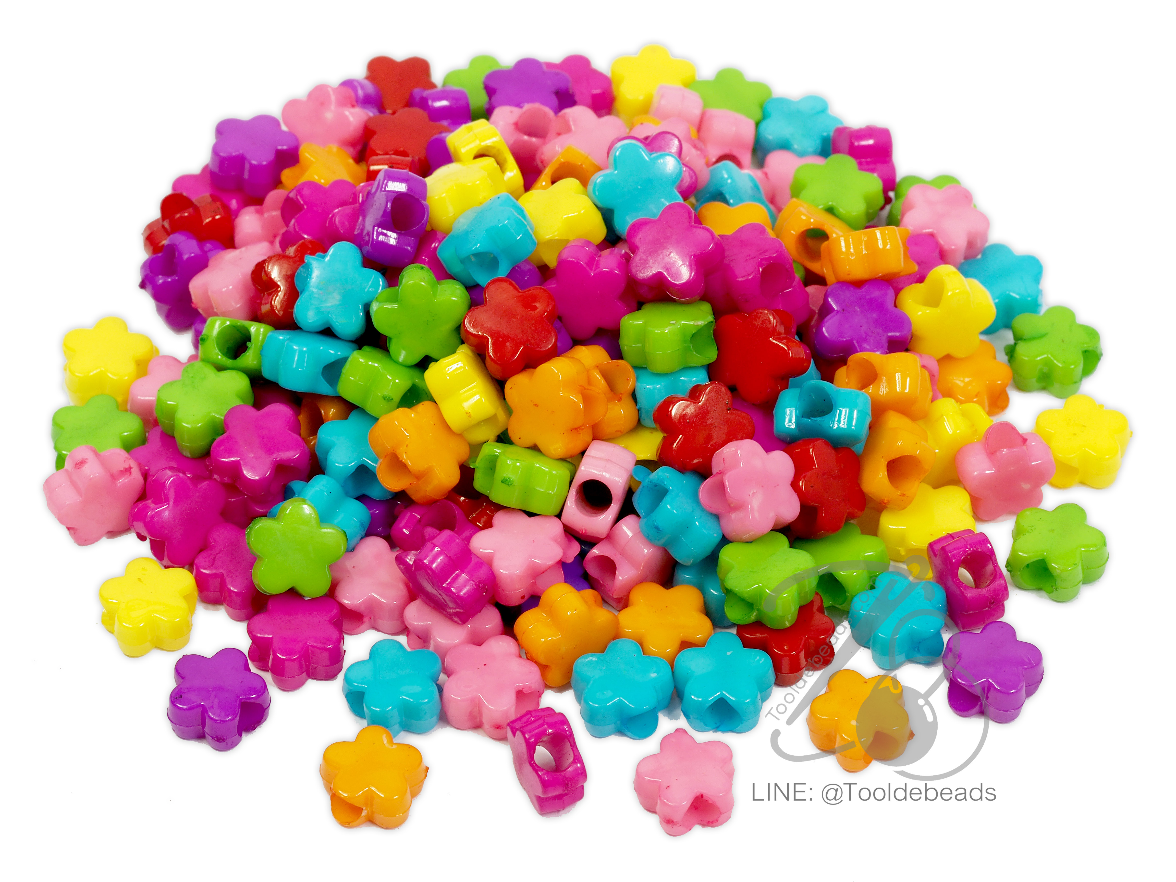 ลูกปัดอะคริลิค 10มม. ลายดอกบ๋วย คละสีสด (15 กรัม) SKU-06866