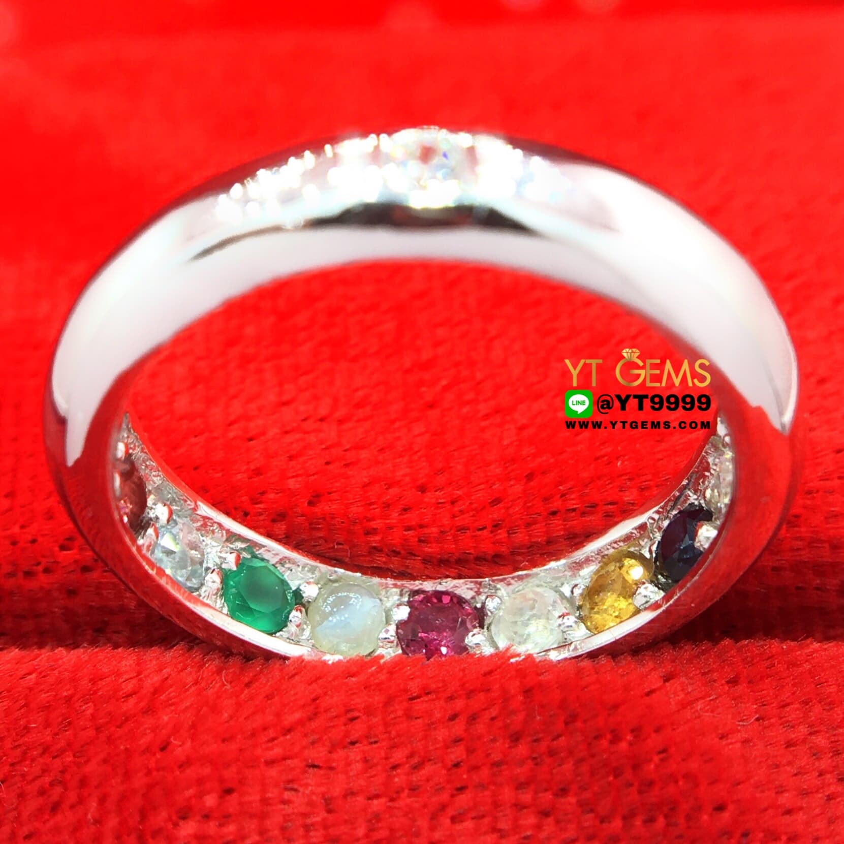 แหวนซ่อนทรัพย์ แหวนนพเก้าแท้ แหวนเงินแท้ ชุบทองคำขาว พลอยนพเก้าแท้ (พลอยแท้ครบตามตำรา) YTG-1063 YTGEMS