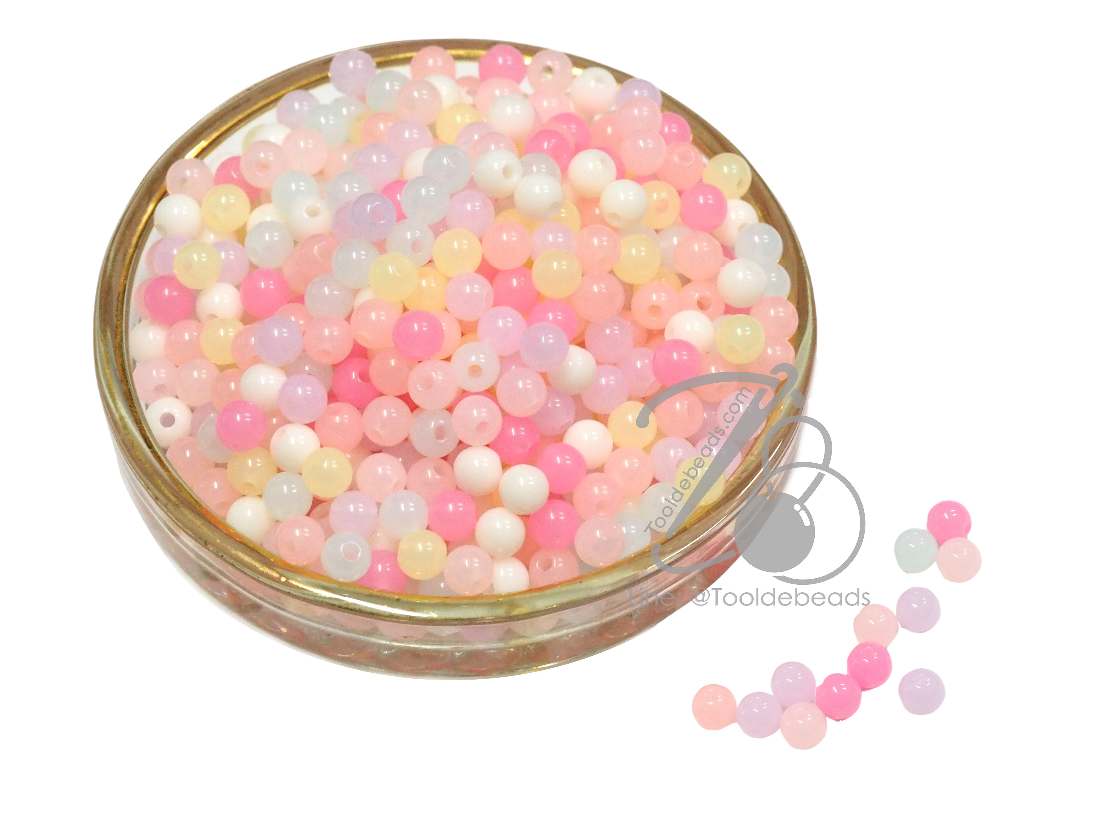 ลูกปัดอะคริลิค 6มม. ทรงกลม คละสีเยลลี่หวาน (10 กรัม) SKU-15043