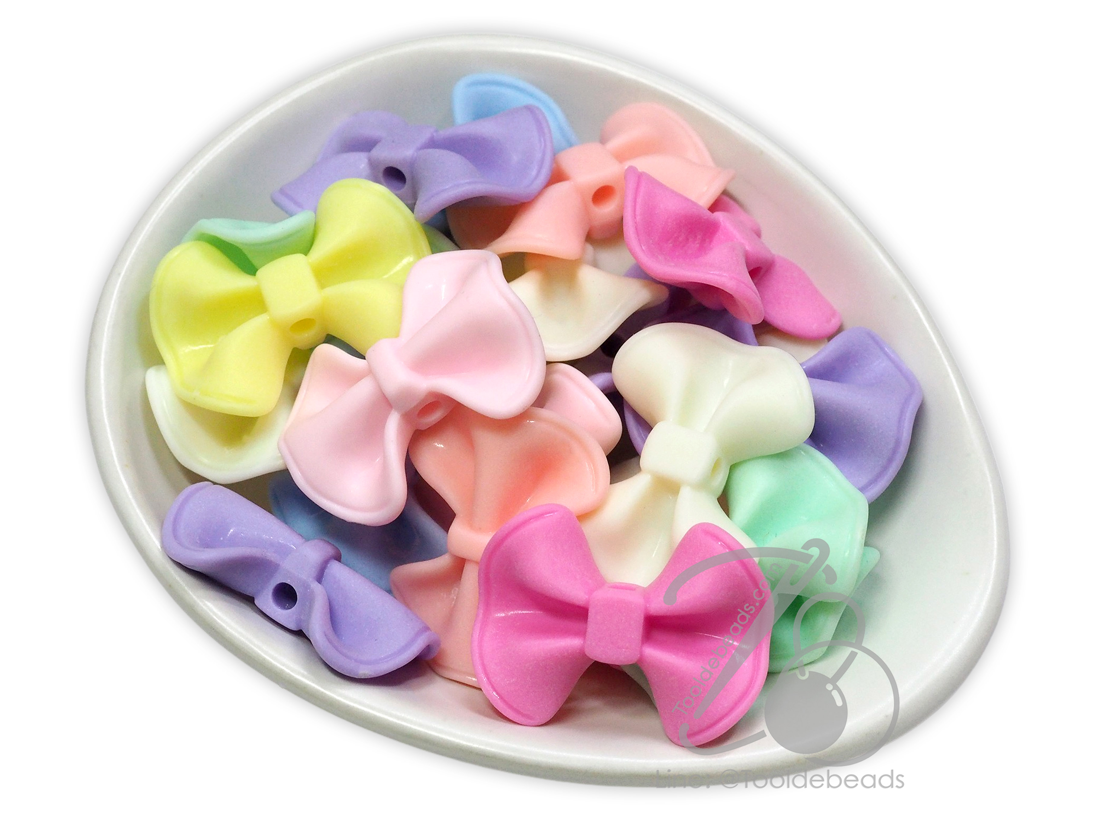 ลูกปัดเนื้อทราย 30มม. ลายโบว์หยัก สีพาสเทล คละสีขุ่น (10 กรัม) SKU-16552
