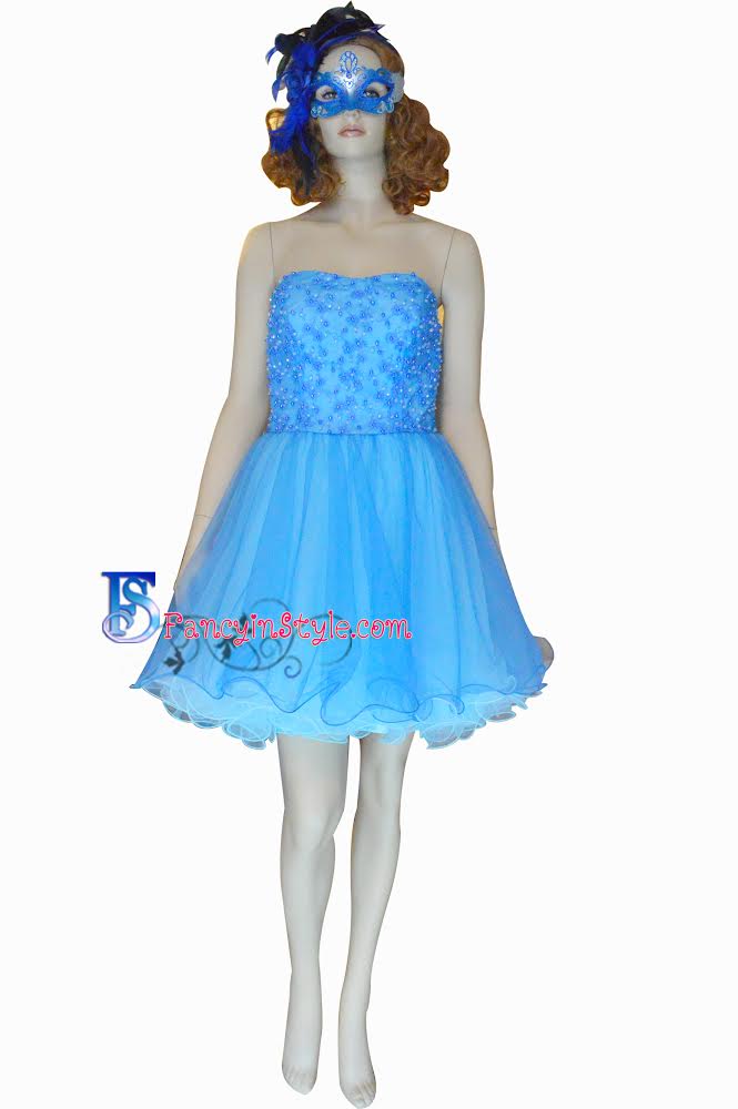 Short Dress ชุดราตรีสั้นสีฟ้าเกาะอก/ชุดเดรสสั้น/ชุดออกงาน/ชุดไปงานแต่ง