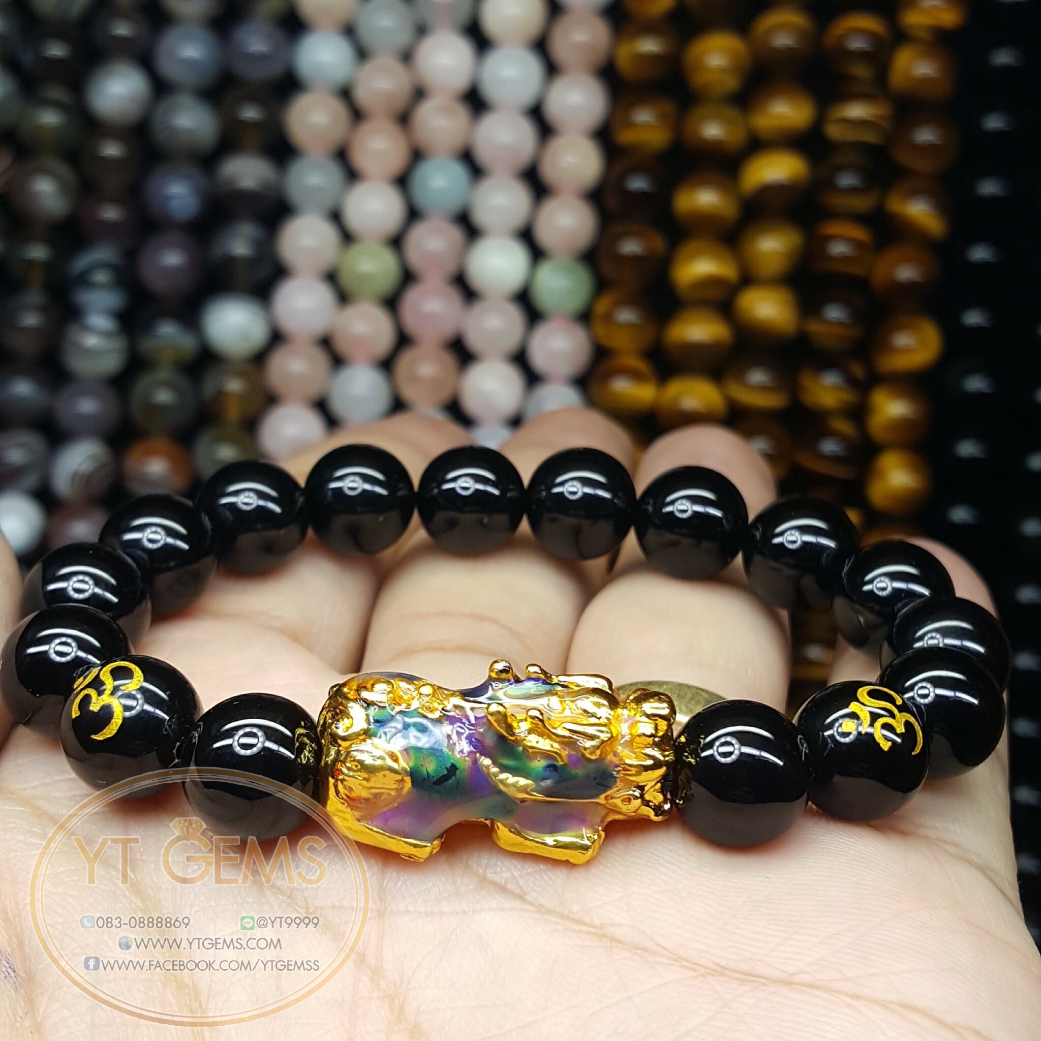 สร้อยข้อมือปี่เซียะ 5 ธาตุ+นิล สลักคาถาโอม YTG-4655 YTGEMS