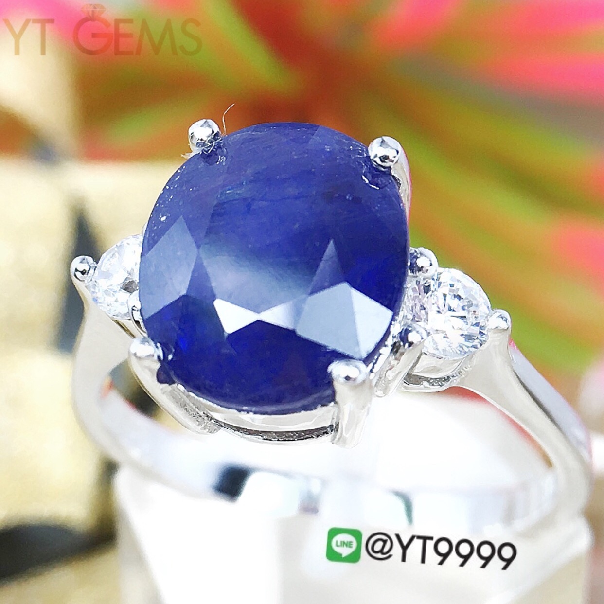 แหวนไพลิน แหวนเงินแท้92.5% ชุบทองคำขาว พลอยไพลินแท้ YTG-3176 YTGEMS