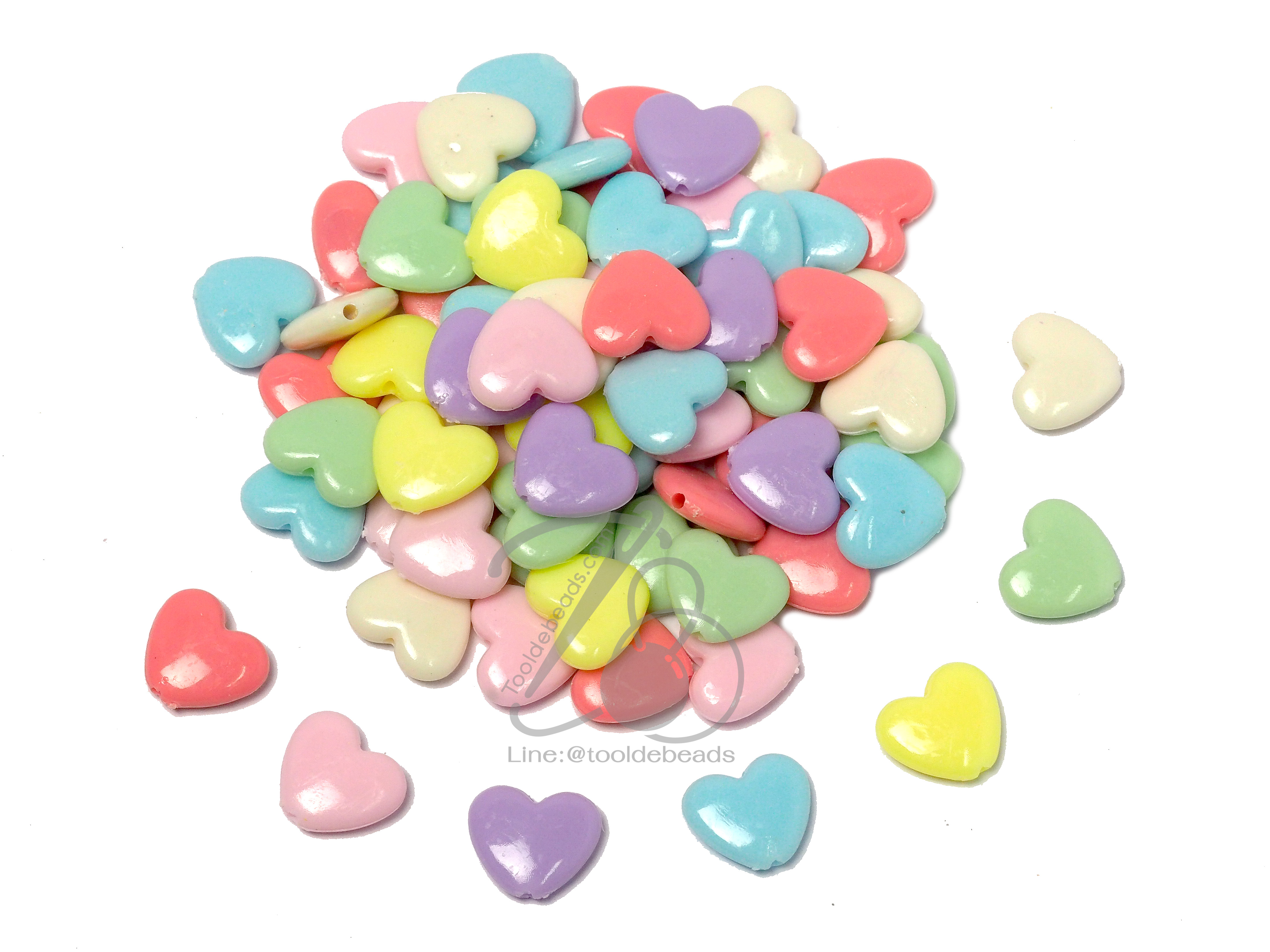 ลูกปัดอะคริลิค 16*15มม. ลายหัวใจแบน สีหวาน (100 กรัม) SKU-06616