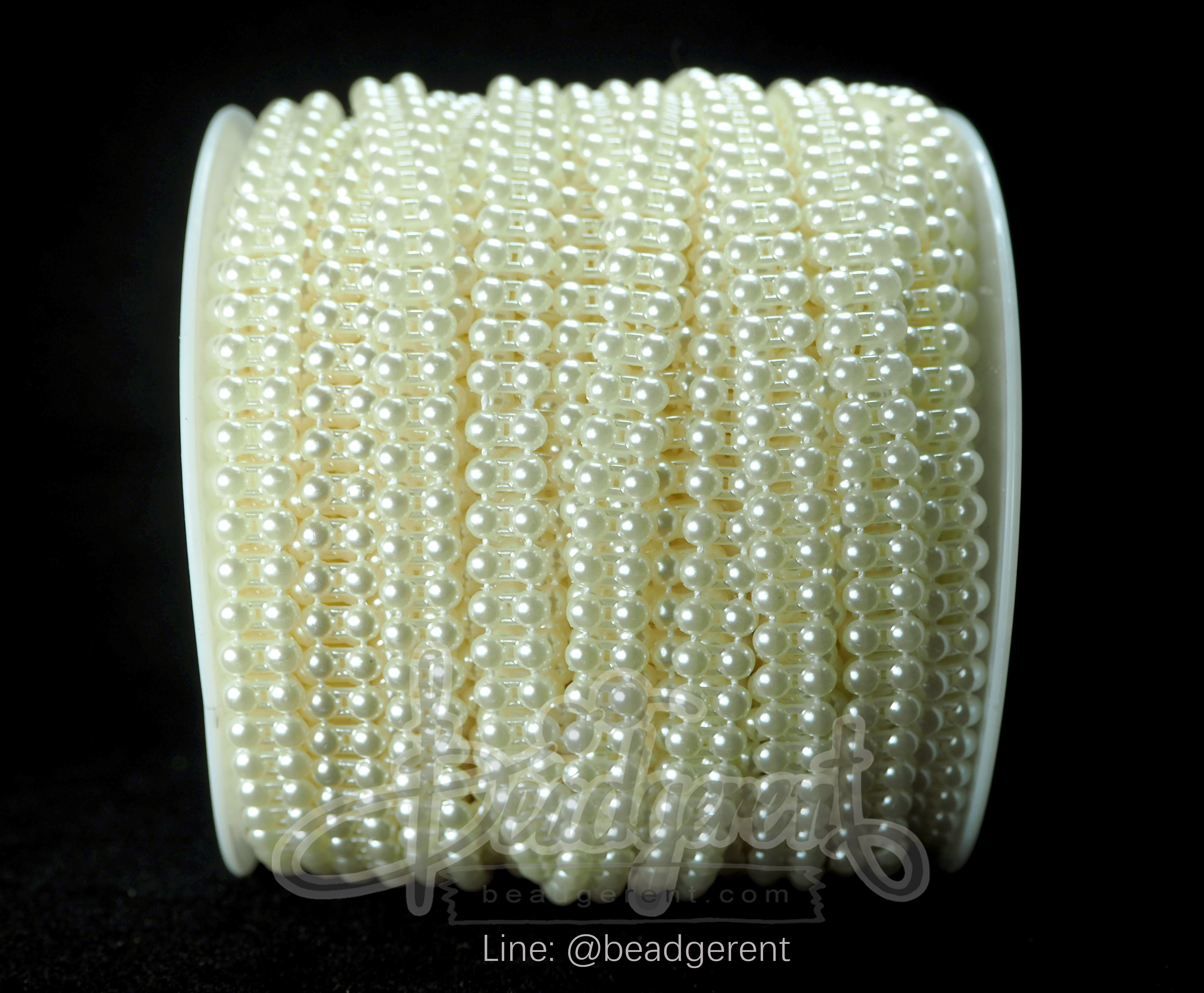 มุกเส้น 4มม. เส้นคู่ สีครีม (25 หลา) SKU-01855