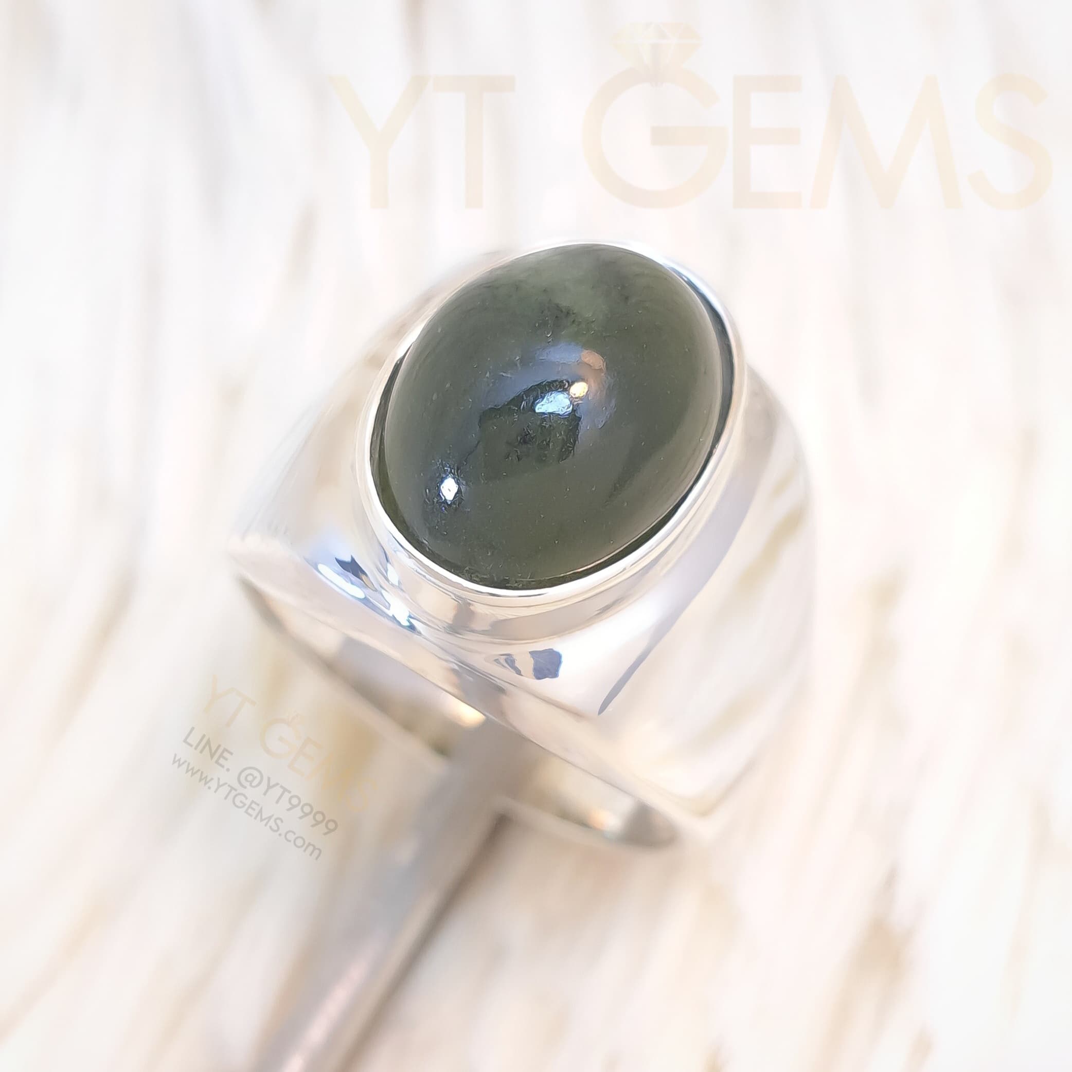 [สำหรับ ราคาส่ง ขั้นต่ำ 5 ชิ้น] แหวน หยกแท้ เงินแท้ หยกพม่า Jadeite A YTG-11966-WH YTGEMS 5 ชิ้น