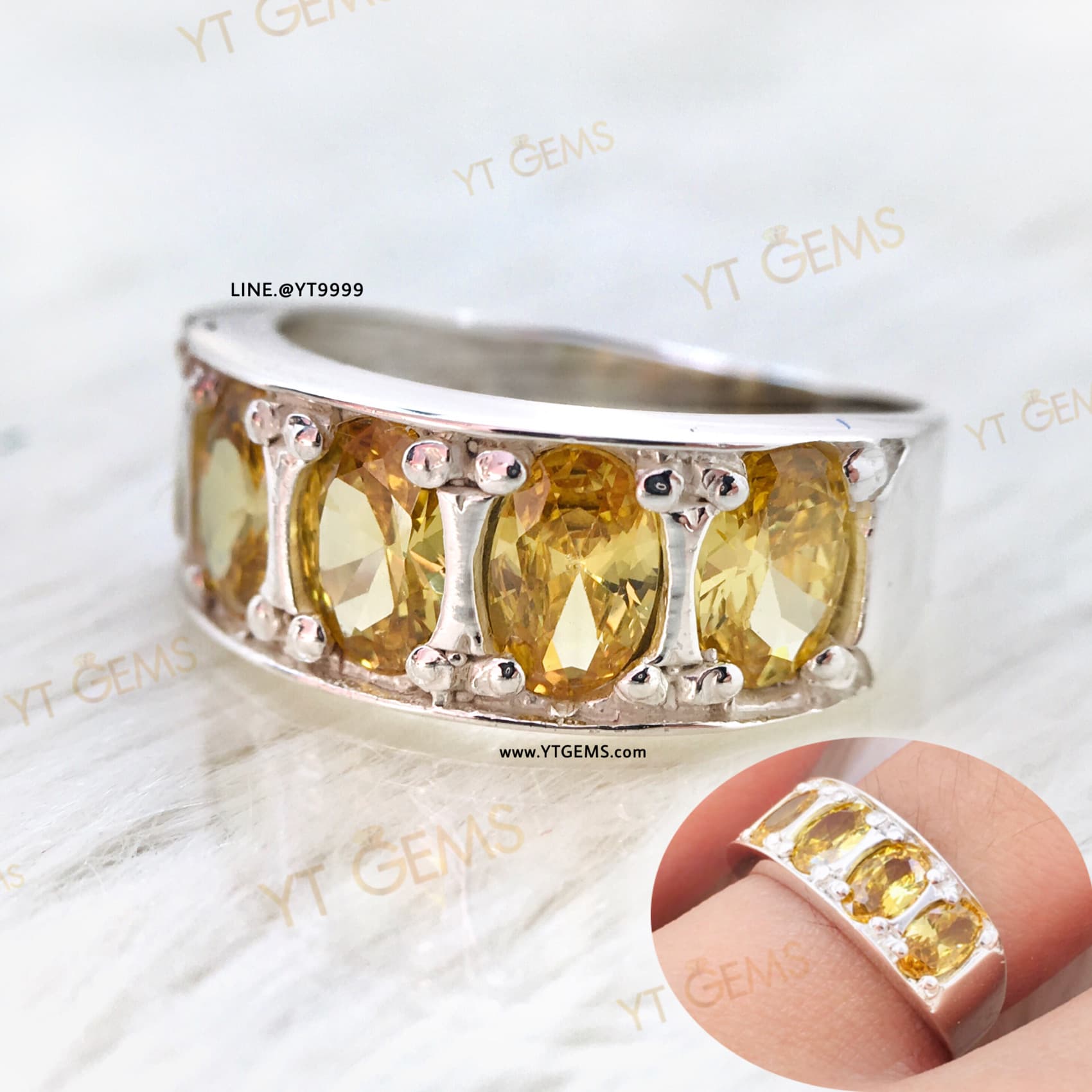 แหวนแถว บุษราคัม แหวนเงินแท้ พลอยบุษราคัม (CZ) YTG-11294 YTGEMS