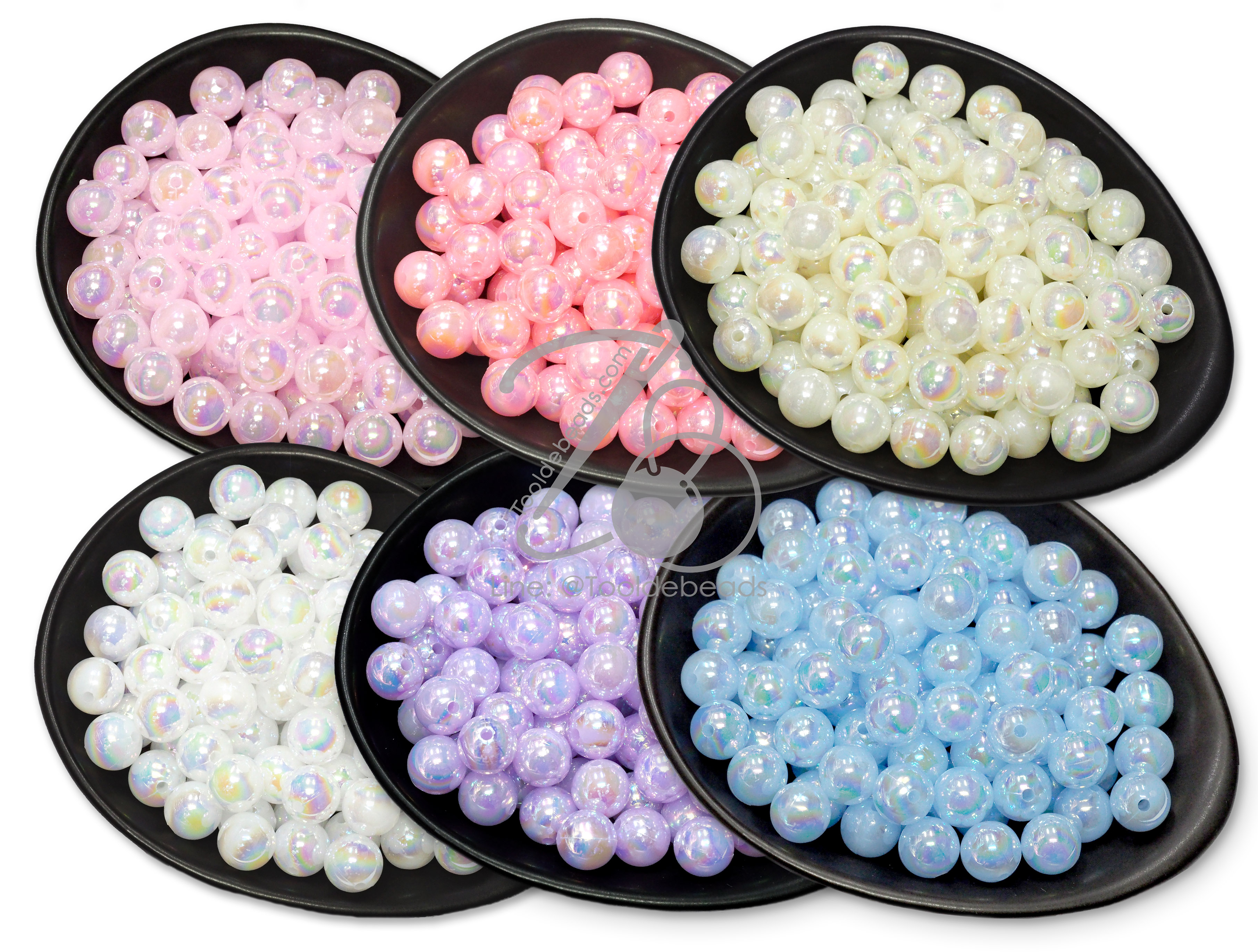 ลูกปัดพลาสติก เคลือบรุ้ง 10มม. ทรงกลม (10 กรัม) SKU-15280