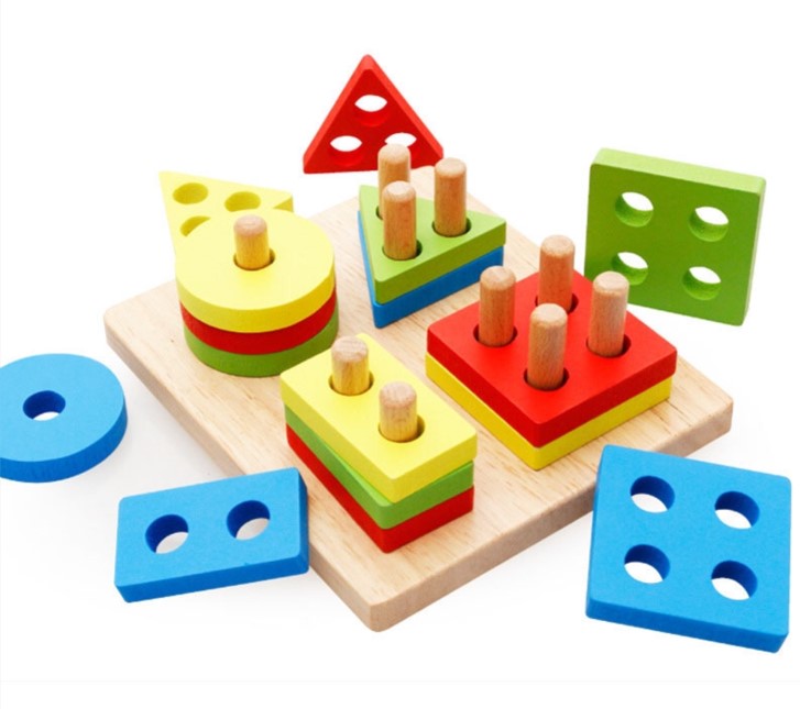 บล๊อกไม้รูปทรงเรขาคณิต4แบบพร้อมส่ง พัฒนาการเริ่มต้นที่ดีเริ่มได้
