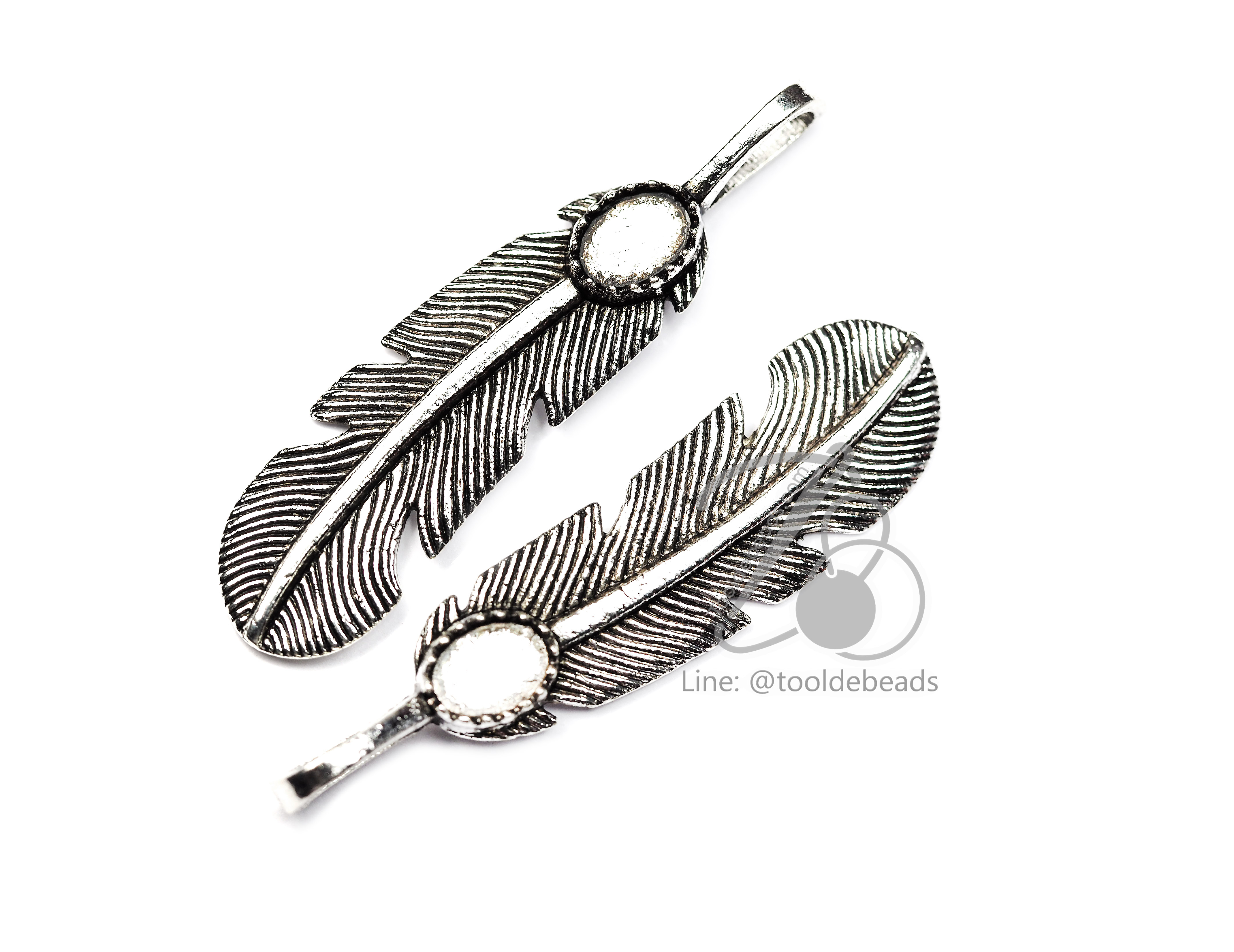 จี้เหล็ก 278 12*48มม. ลายขนนก สีเงิน (1 ชิ้น) SKU-00743