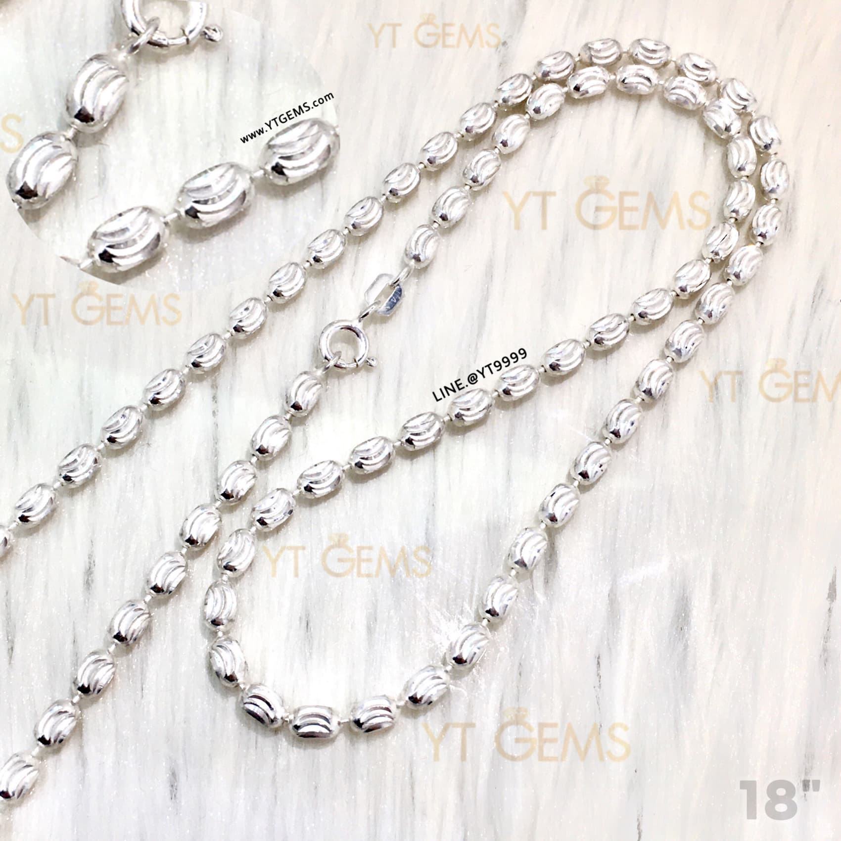 สร้อยคออิตาลี เงินแท้ ลายเม็ดข้าว ตัดลาย 3 มม. 18 นิ้ว YTG-9498 YTGEMS