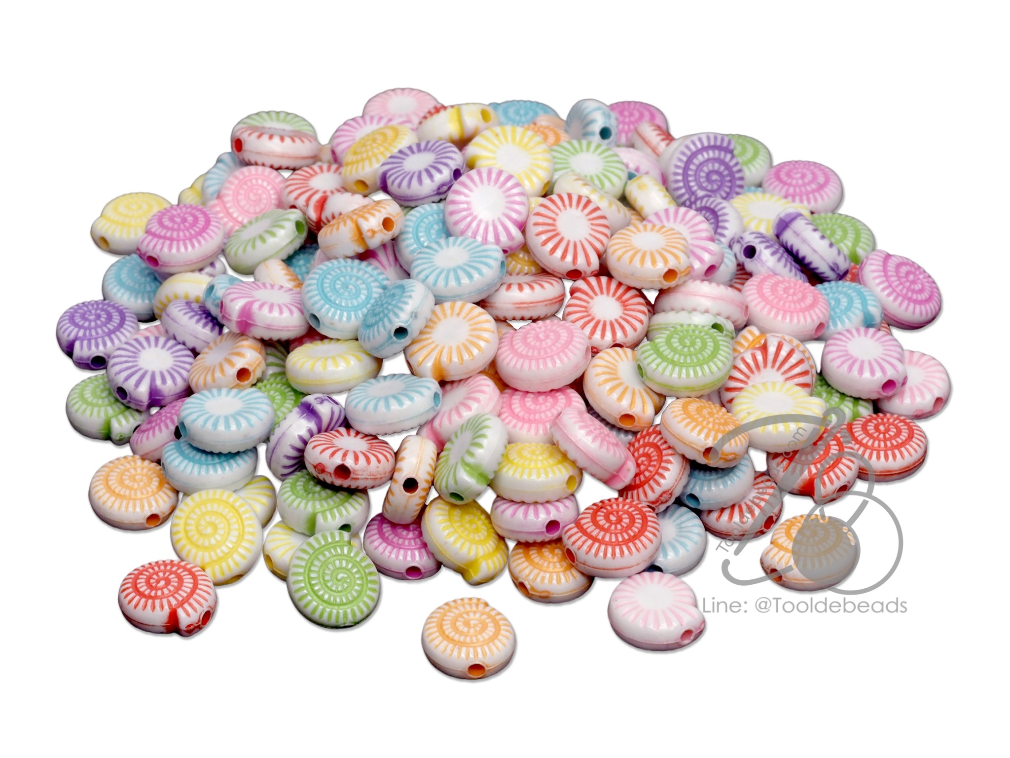 ลูกปัดอะคริลิค 10มม. ลายหอยทาก พื้นขาว เพ้นท์สี (500 กรัม) SKU-10714