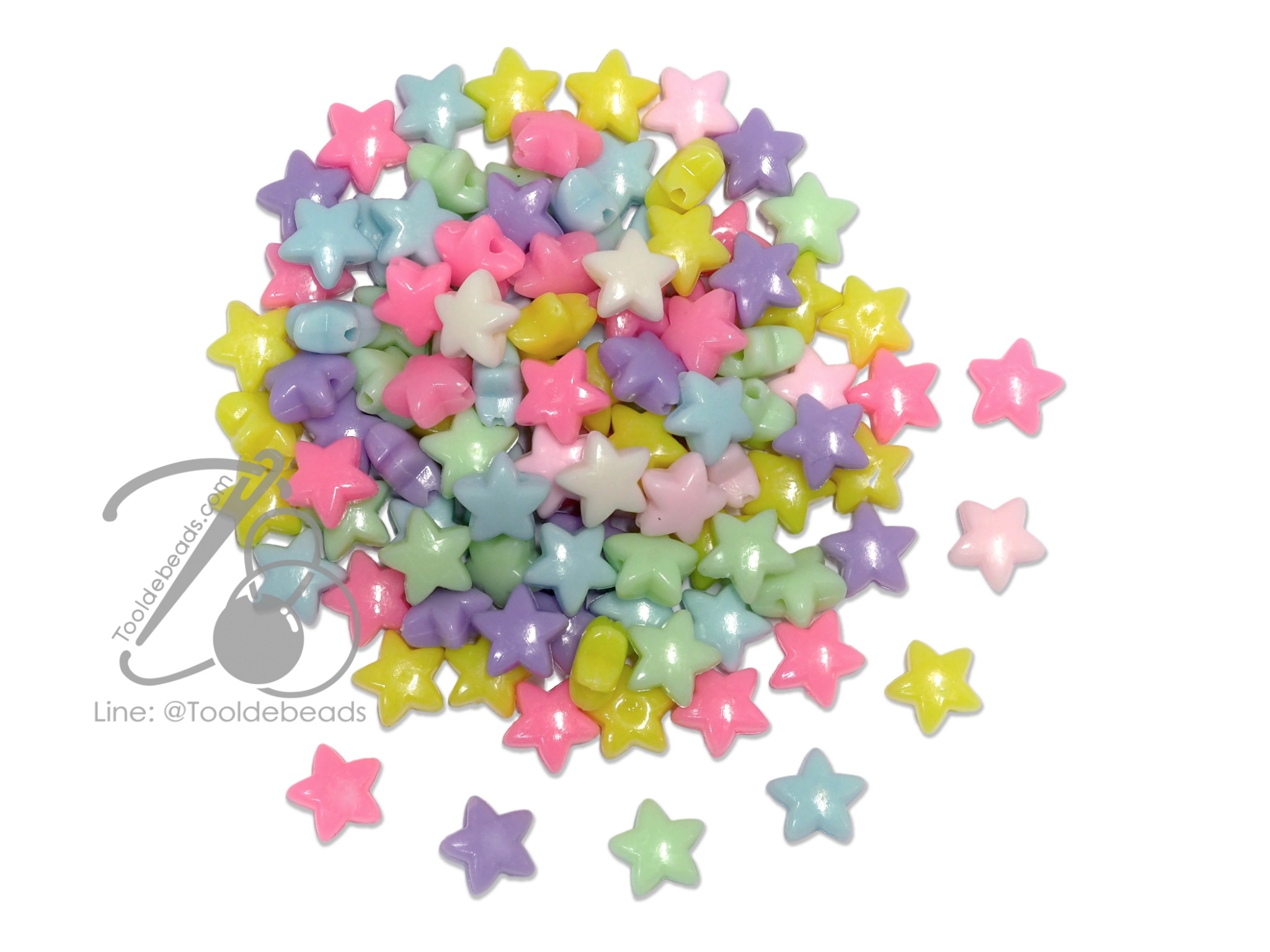 ลูกปัดอะคริลิค 11มม. ลายดาวอ้วน คละสีหวาน (100 กรัม) SKU-11963