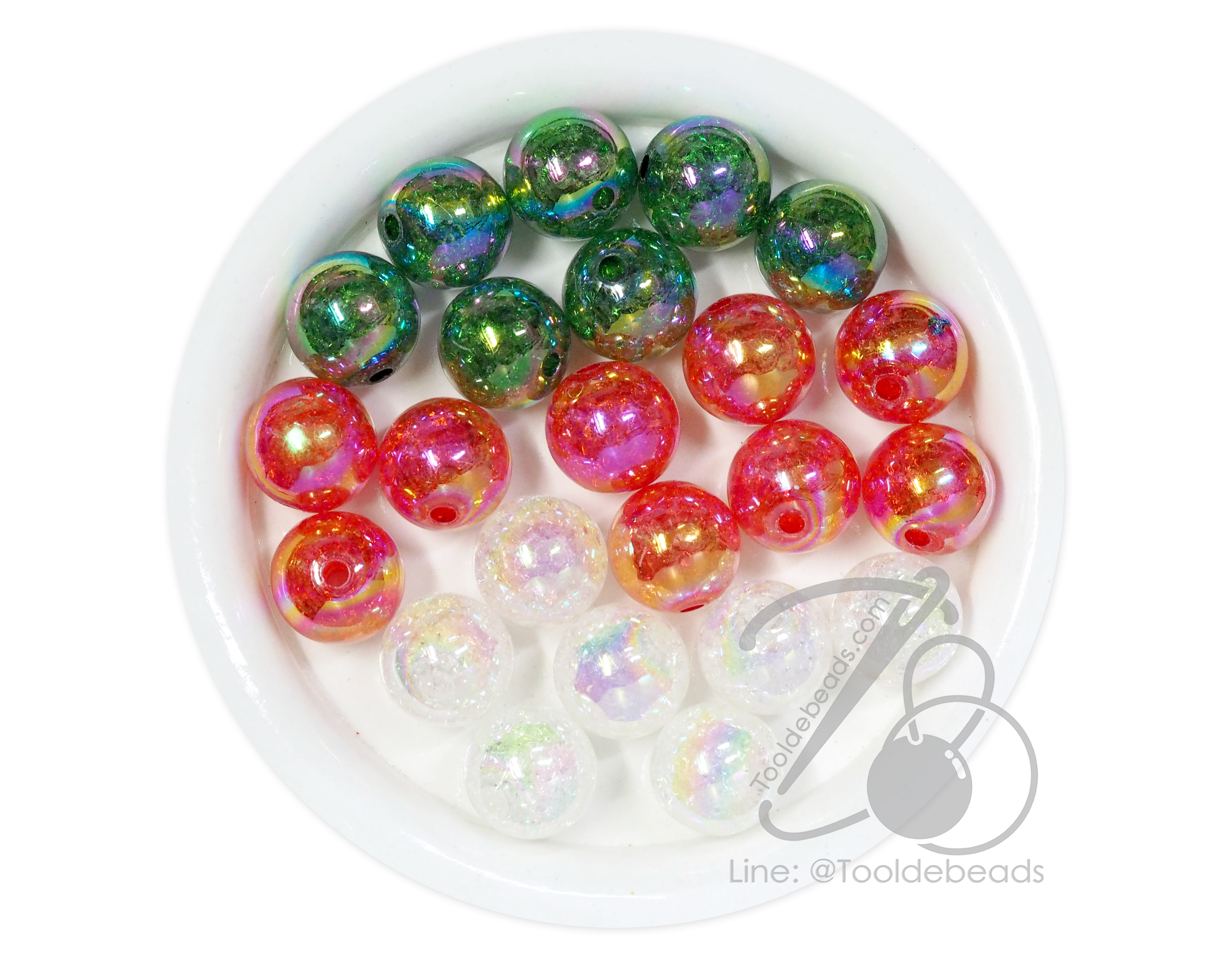 ลูกปัดพลาสติก เคลือบรุ้งหิมะ 16มม. ทรงกลม (500 กรัม) SKU-17153