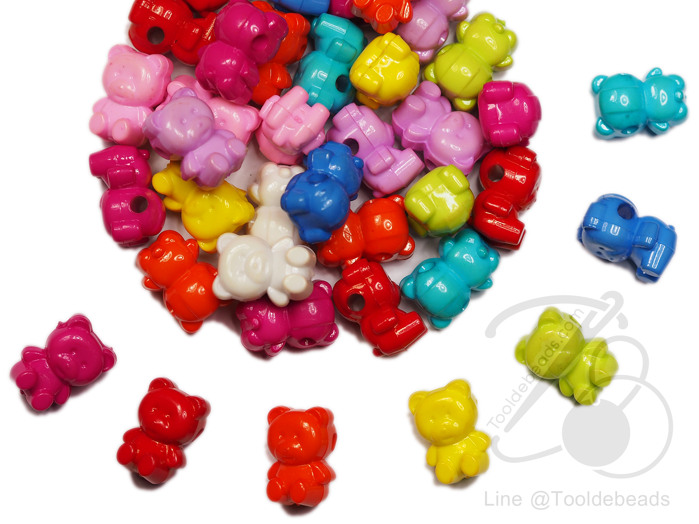 ลูกปัดอะคริลิค 11*17มม. ลายหมี ร้อยข้าง คละสีสด (15 กรัม) SKU-05007