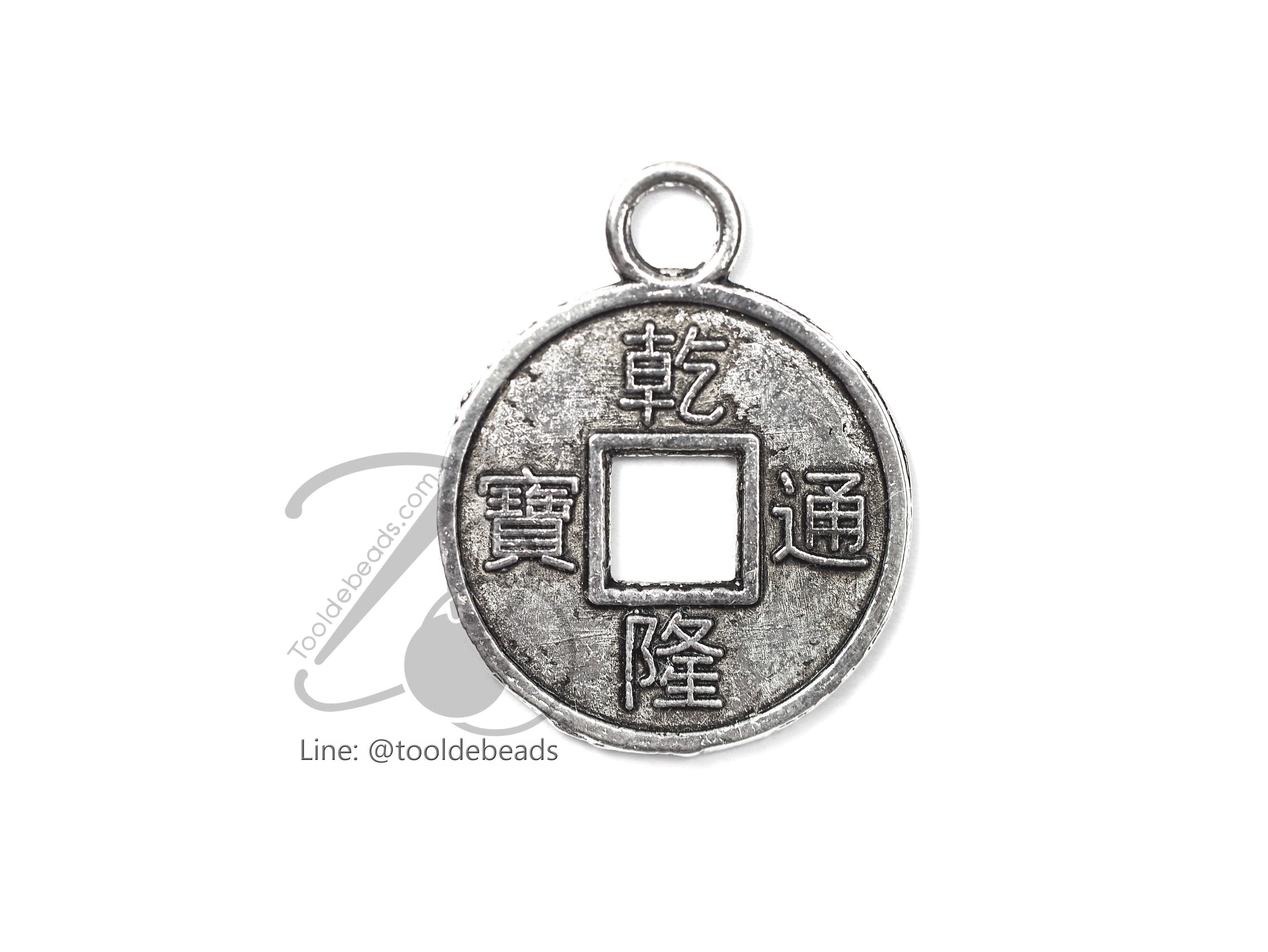 ลูกปัดโรเดียม 145 14มม. ลายเหรียญ (1 ชิ้น) SKU-03341