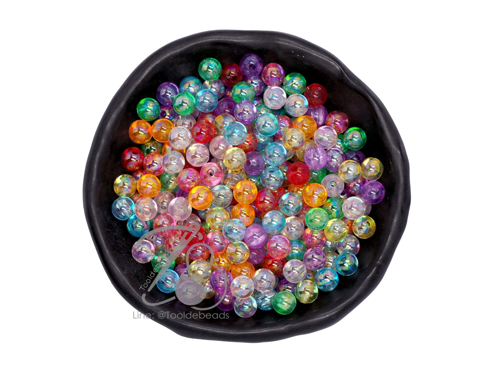 ลูกปัดพลาสติก เคลือบรุ้ง 6มม. คละสีรุ้งใส (50 กรัม) SKU-11939