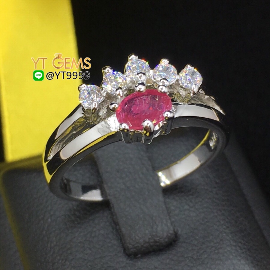 แหวนทับทิม แหวนเงินแท้ ชุบทองคำขาว พลอยทับทิมแท้ YTG-3327 YTGEMS
