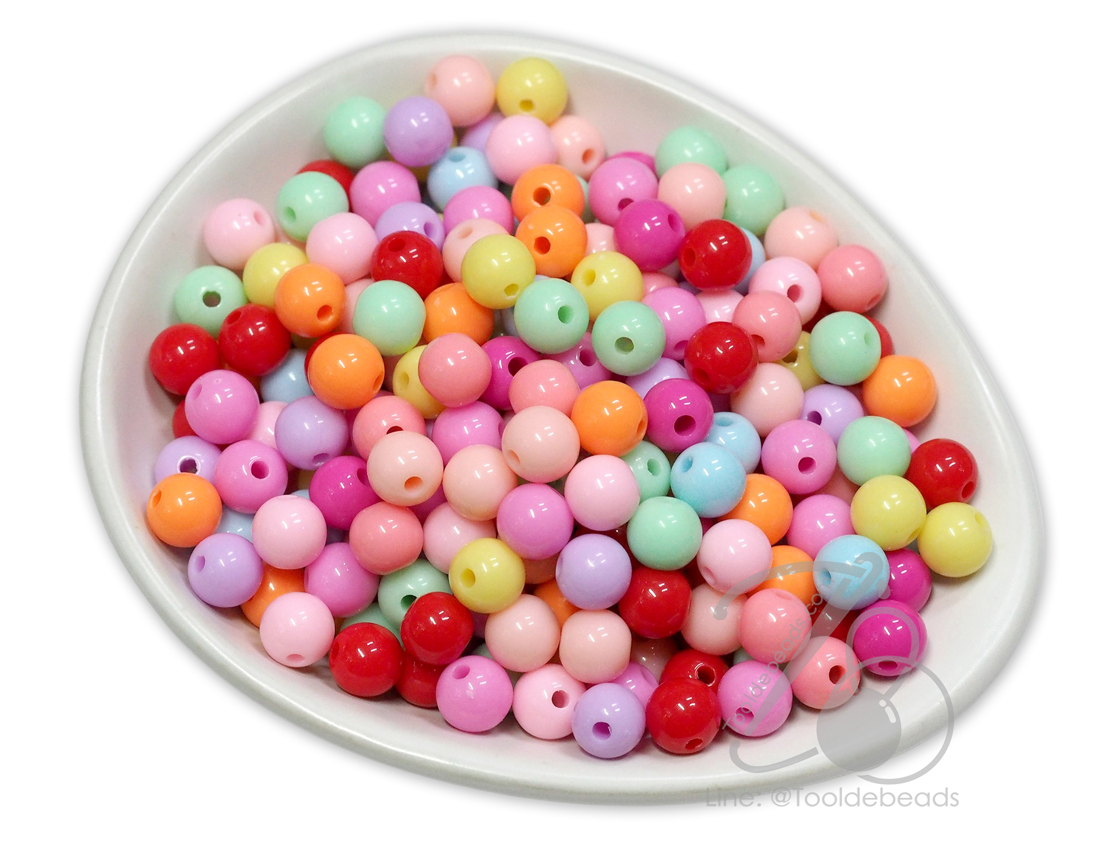 ลูกปัดอะคริลิค งานจีน 8มม. ทรงกลม คละสีสด (15 กรัม) SKU-16601