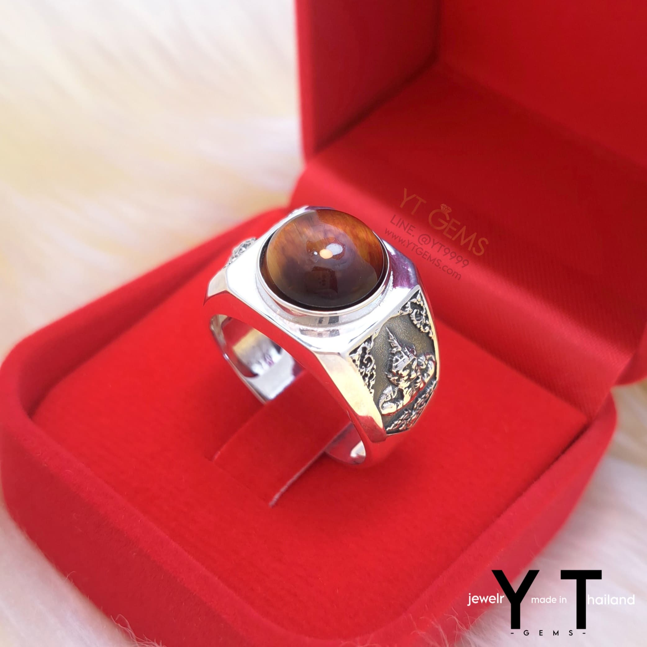 แหวน ราหู เงินแท้ รมดำ หินตาเสือแดง เรดไทเกอร์อาย (หินแท้) YTG-11984 YTGEMS whole