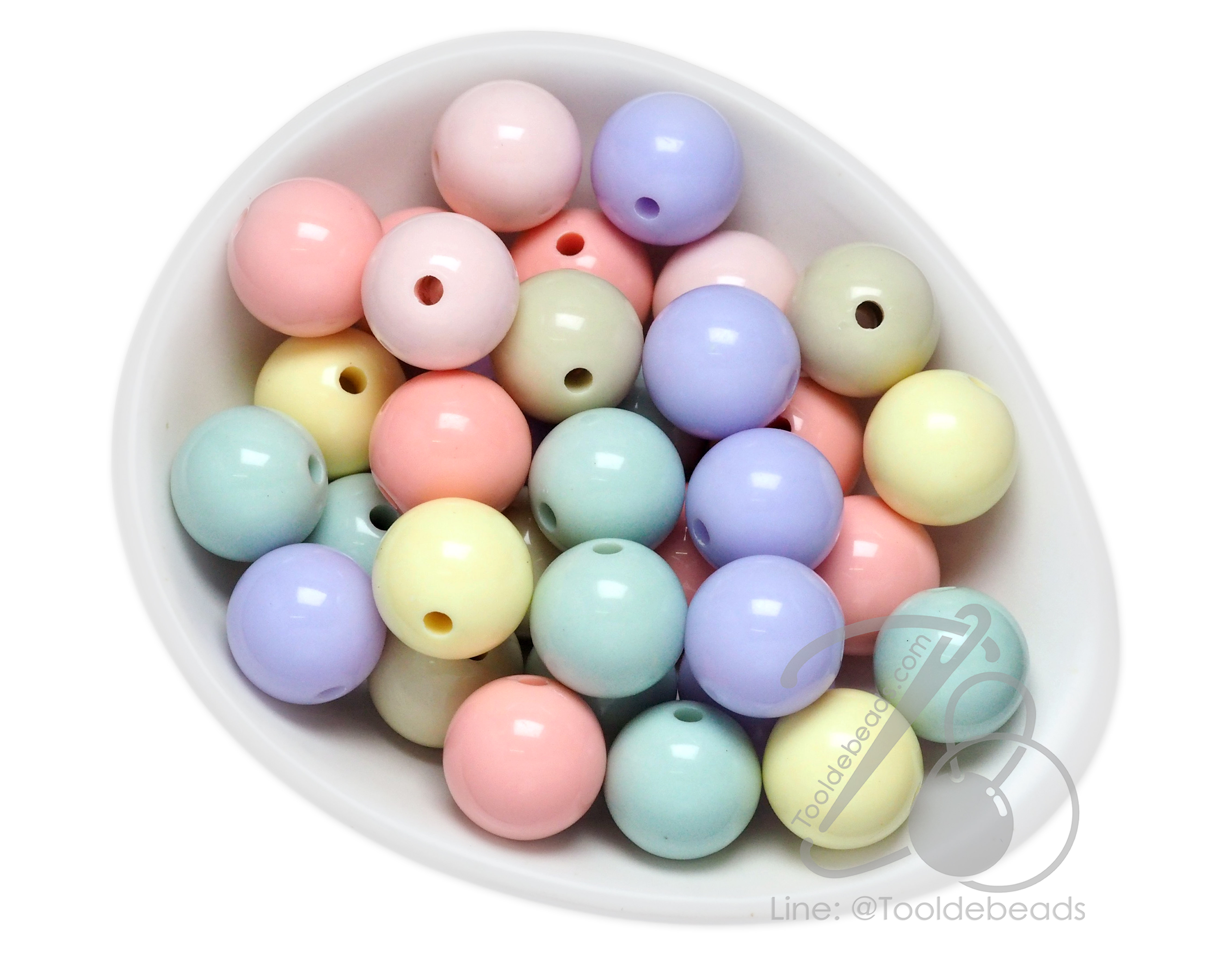 ลูกปัดพาสเทล งานจีน 16มม. ทรงกลม คละสีอ่อน (500 กรัม) SKU-17284