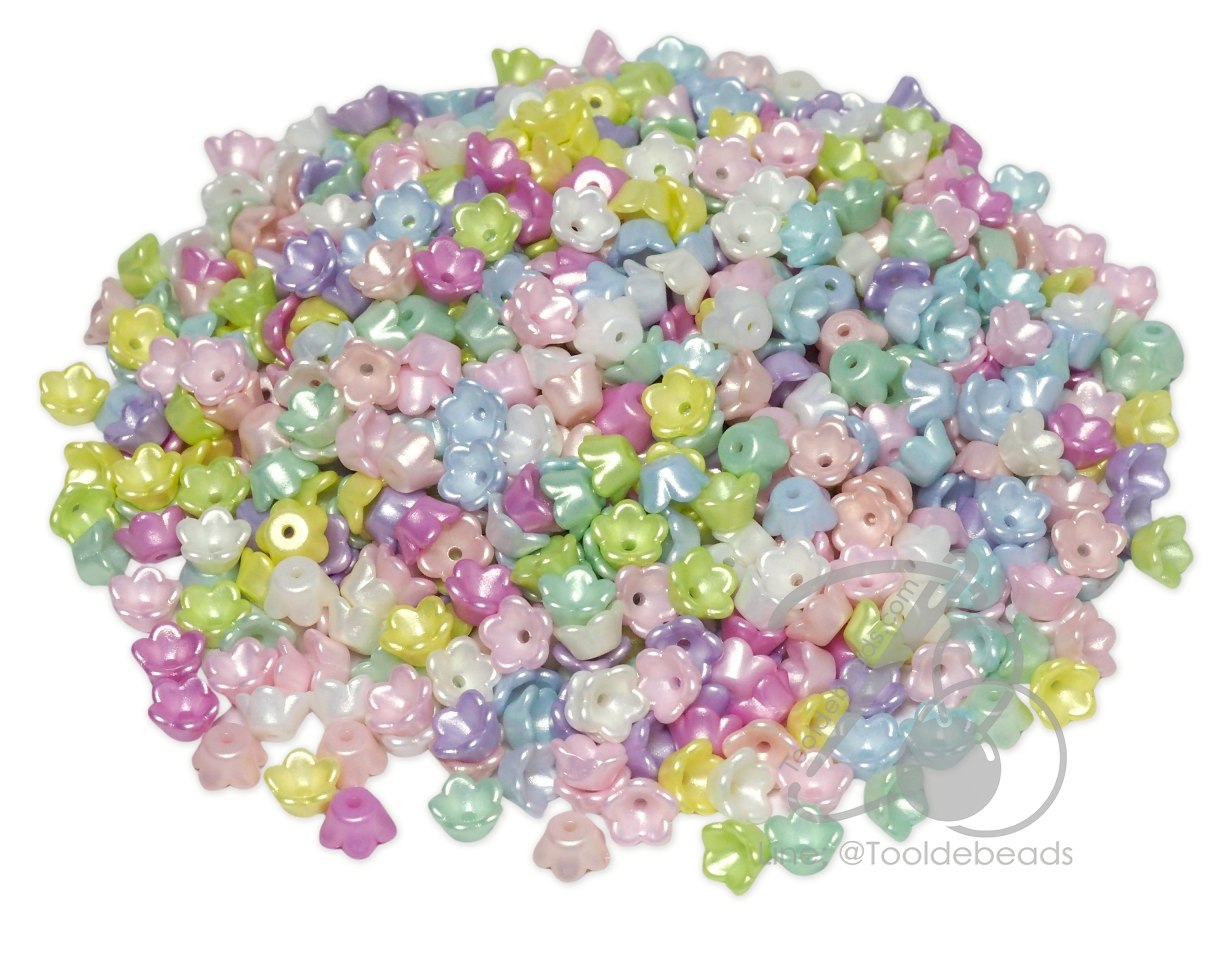 ลูกปัดพลาสติก เคลือบมุกพาสเทล 7มม. ตัวครอบดอกไม้ (80 กรัม) SKU-17942