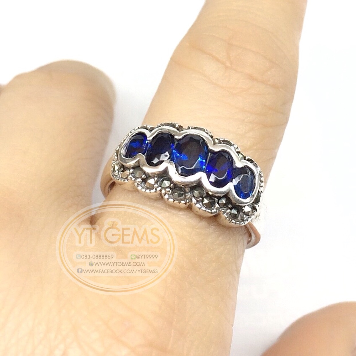 แหวนเงินแท้92.5% รมดำ พลอยไพลิน(cz) ตกแต่งแมกกาไซต์ YTG-5608 YTGEMS