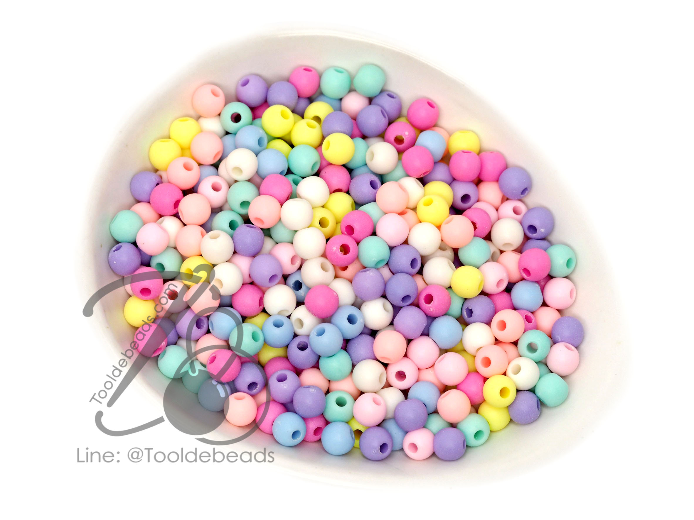 ลูกปัดเนื้อทราย 6มม. ทรงกลม สีพาสเทล คละสีขุ่น (80 กรัม) SKU-12947