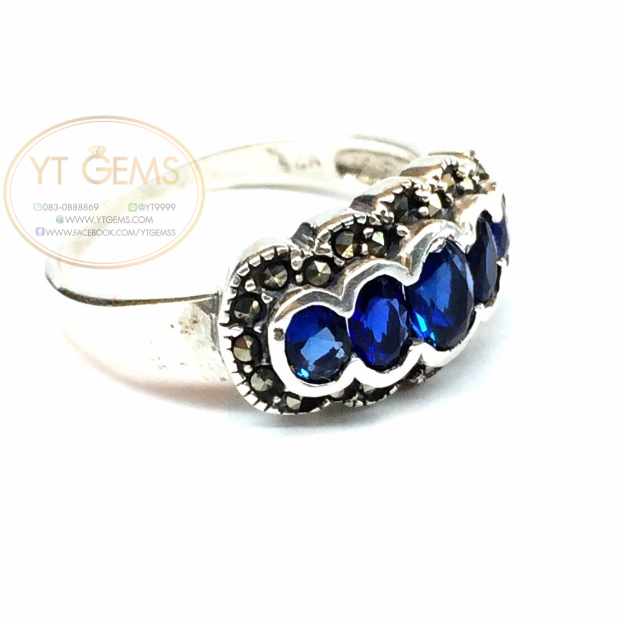 แหวนเงินแท้92.5% รมดำ พลอยไพลิน(cz) ตกแต่งแมกกาไซต์ YTG-5608 YTGEMS