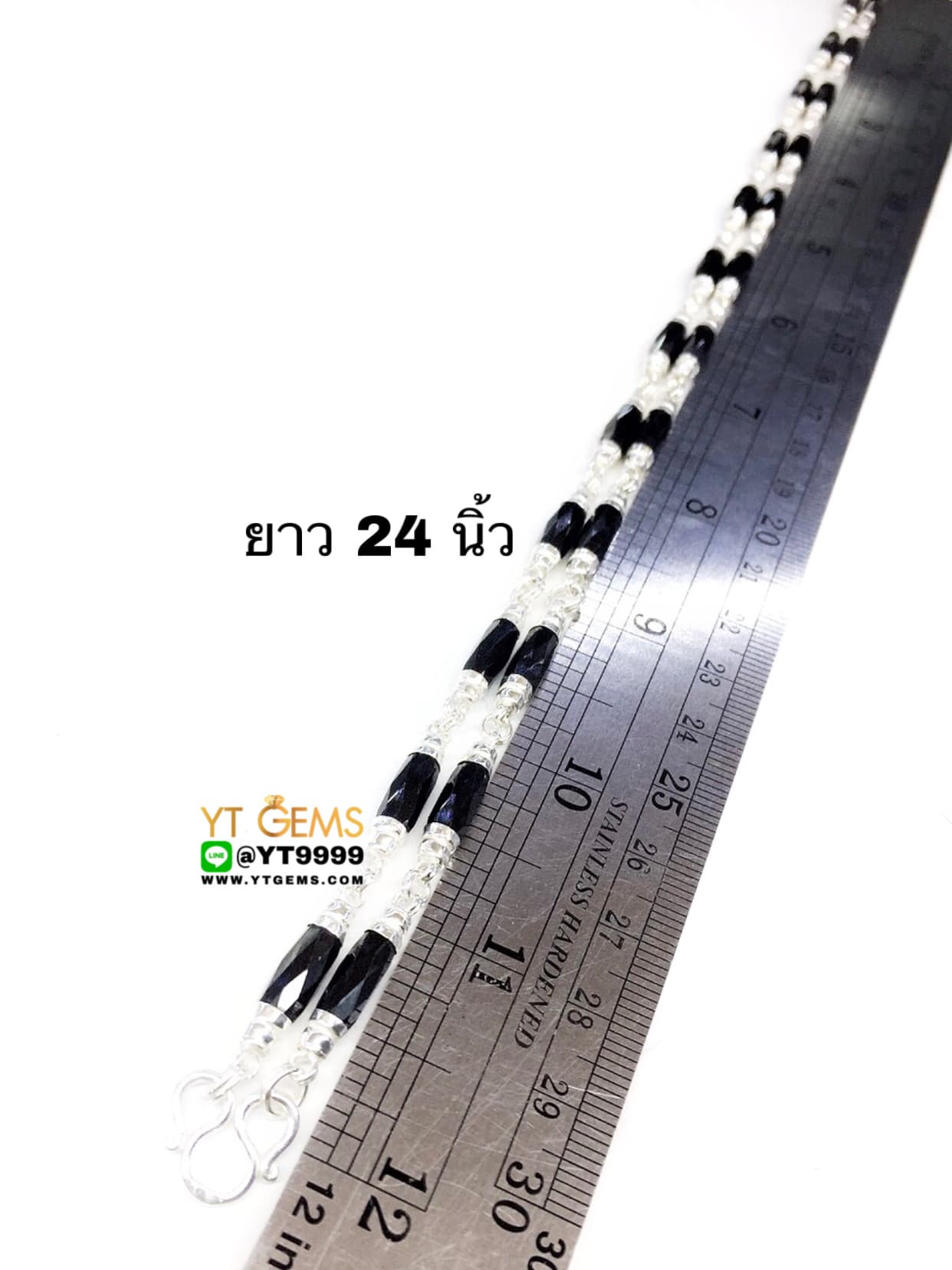 สร้อยคอนิล หนา 4 มิล สร้อยคอเงินแท้ 92.5% ประดับ พลอยนิลแท้ ยาว 24 นิ้ว YTG-10296 YTGEMS