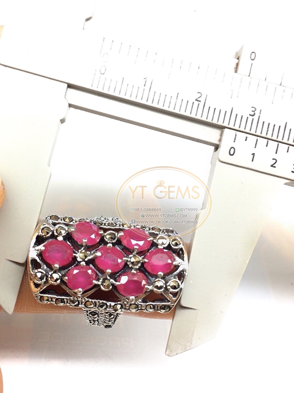 แหวนทับทิม แหวนเงินแท้92.5% รมดำ พลอยทับทิมชาตั้ม ตกแต่งแมกกาไซต์ YTG-4496 YTGEMS