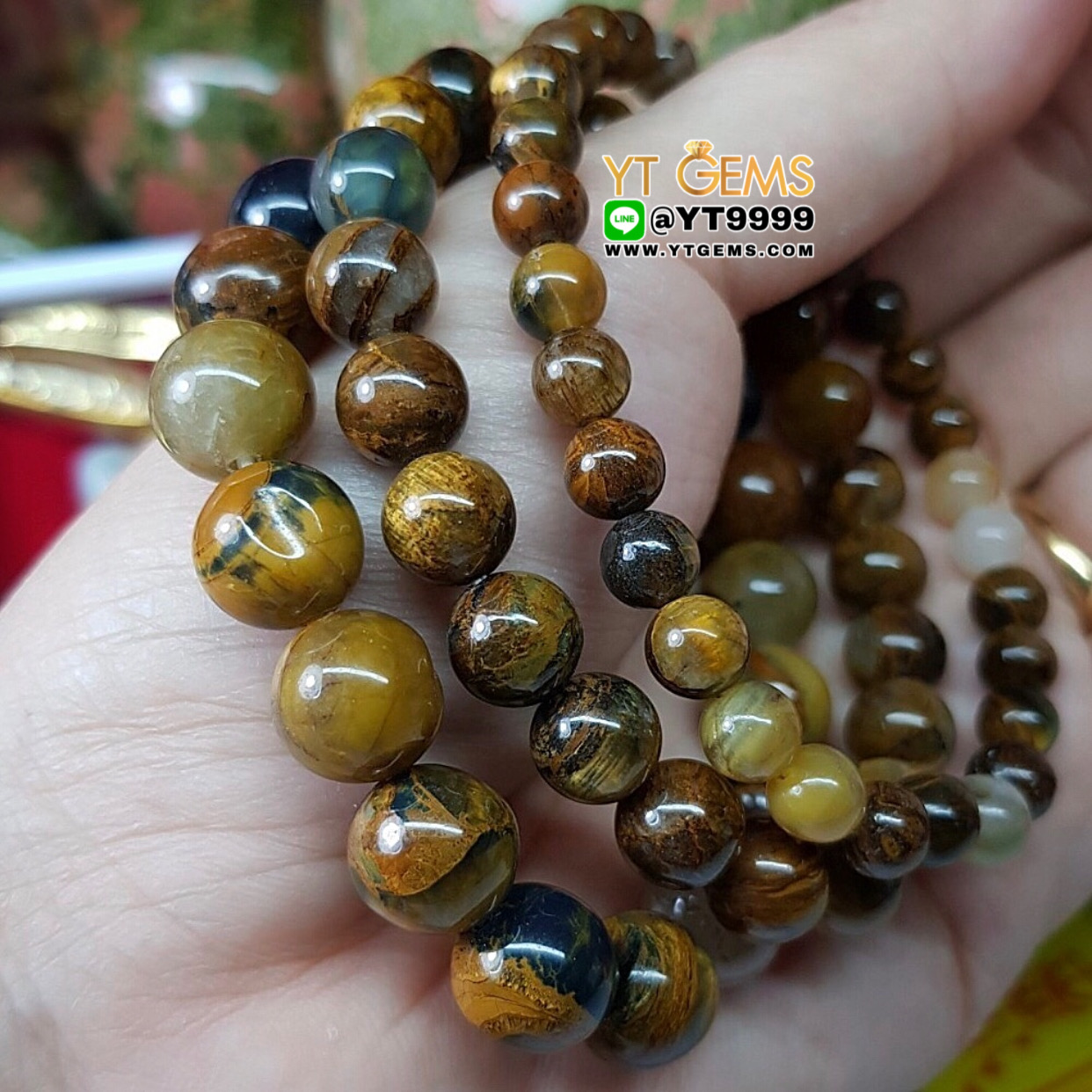 สร้อยข้อมือโกลด์ปีเตอร์ไซต์ เกรดA (ปู่โสมเฝ้าทรัพย์) หินโกลด์ปีเตอร์ไซต์แท้ ขนาดหิน 6 mm YTG-8879 YTGEMS