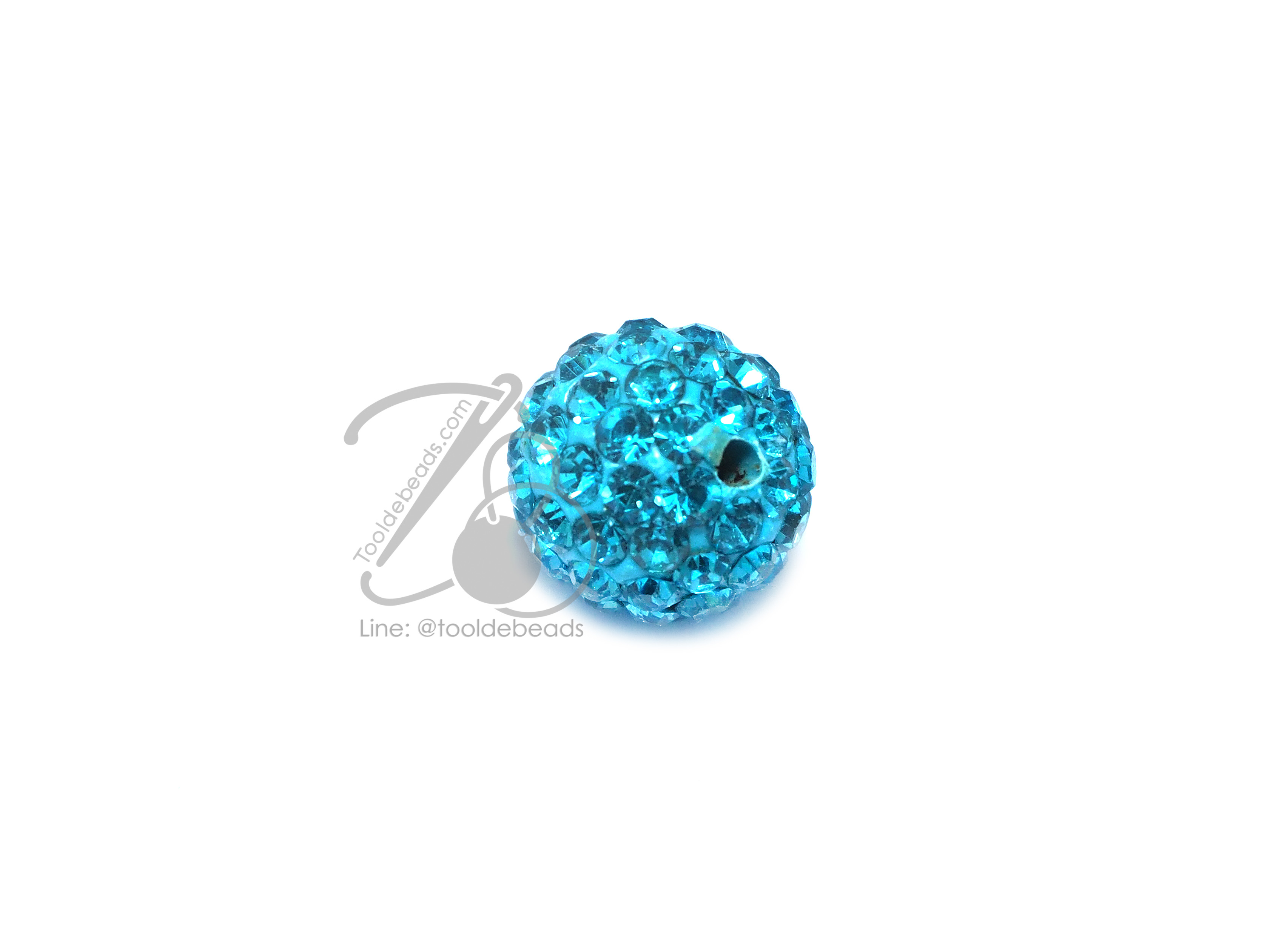 ลูกปัดฝังเพชร 10มม. สีฟ้า (1 ชิ้น) SKU-01551