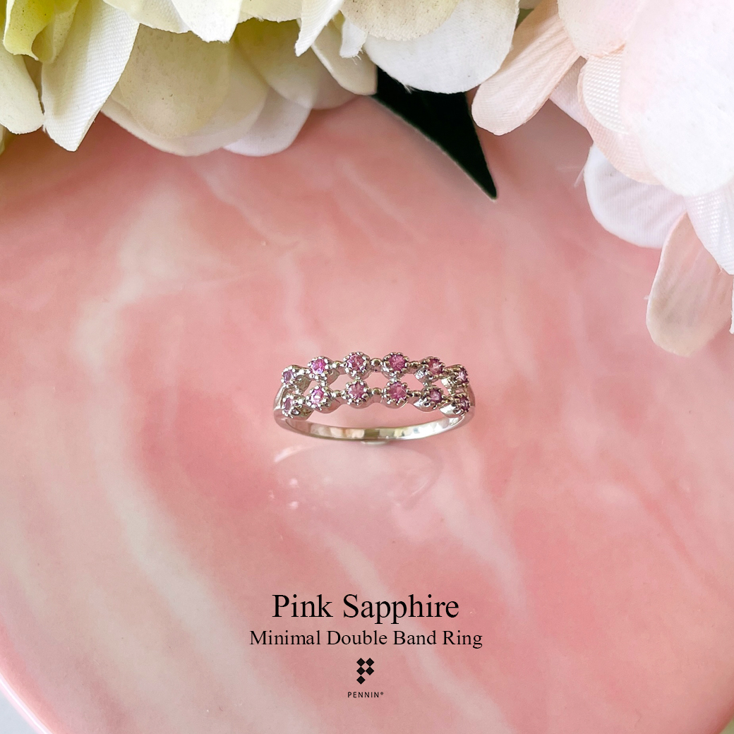 แหวนแถวสองชั้น สไตล์มินิมอล แซฟไฟร์สีชมพู (Pink Sapphire) สวยหวาน น่ารัก