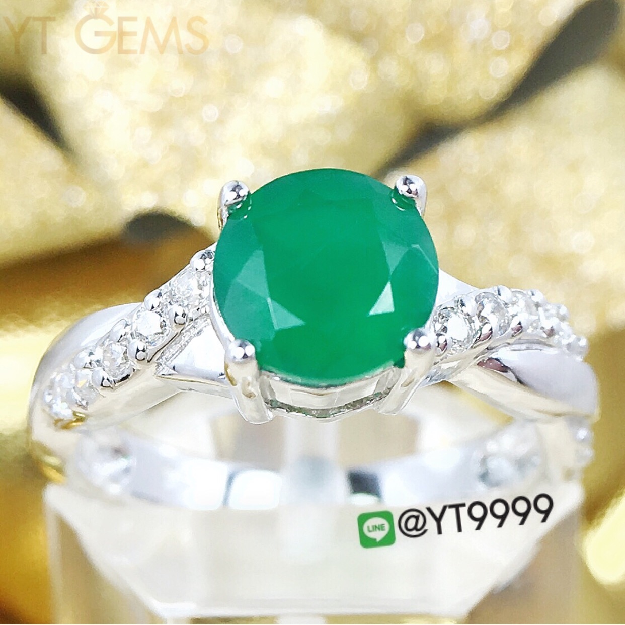 แหวนกรีนอาเกต แหวนเงินแท้ ชุบทองคำขาว พลอยกรีนอาเกตแท้ YTG-8425 YTGEMS