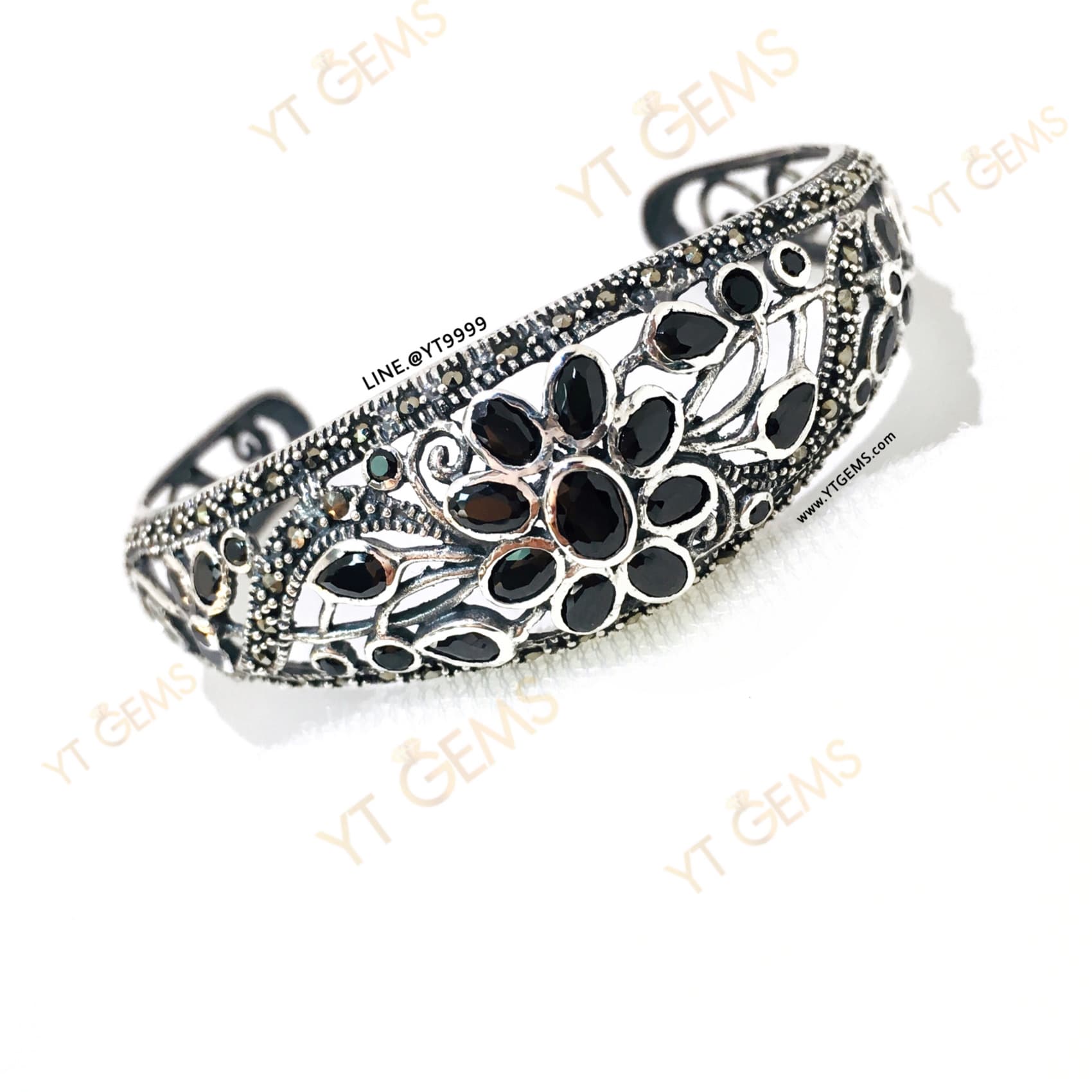 กำไลนิล กำไลเงินแท้ รมดำ พลอยนิล (CZ) YTG-10185 YTGEMS