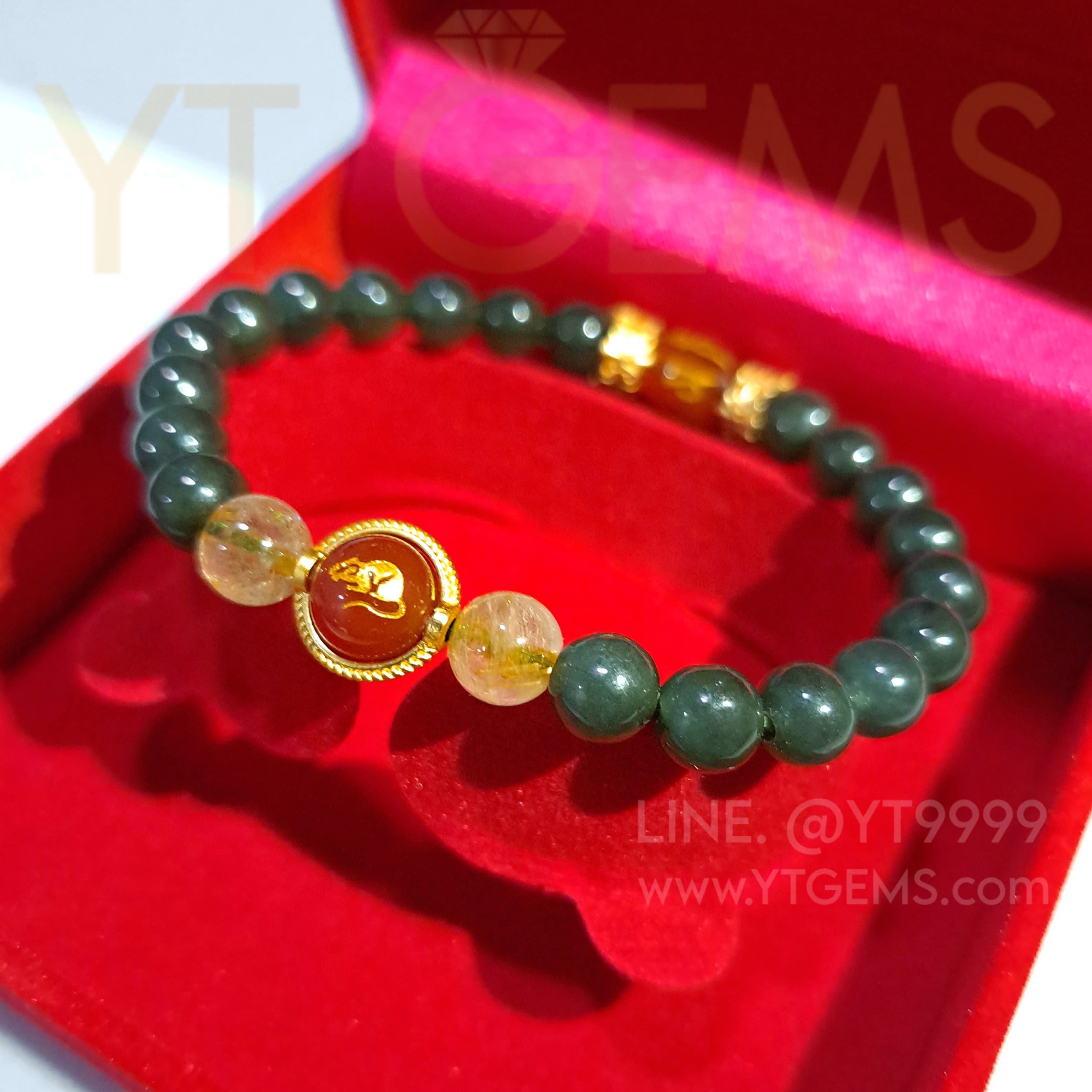 หินมงคล ปีชวด (หนู) หยกแท้ ไหมทอง คาร์เนเลี่ยน (หินแท้) YTG-11811 YTGEMS