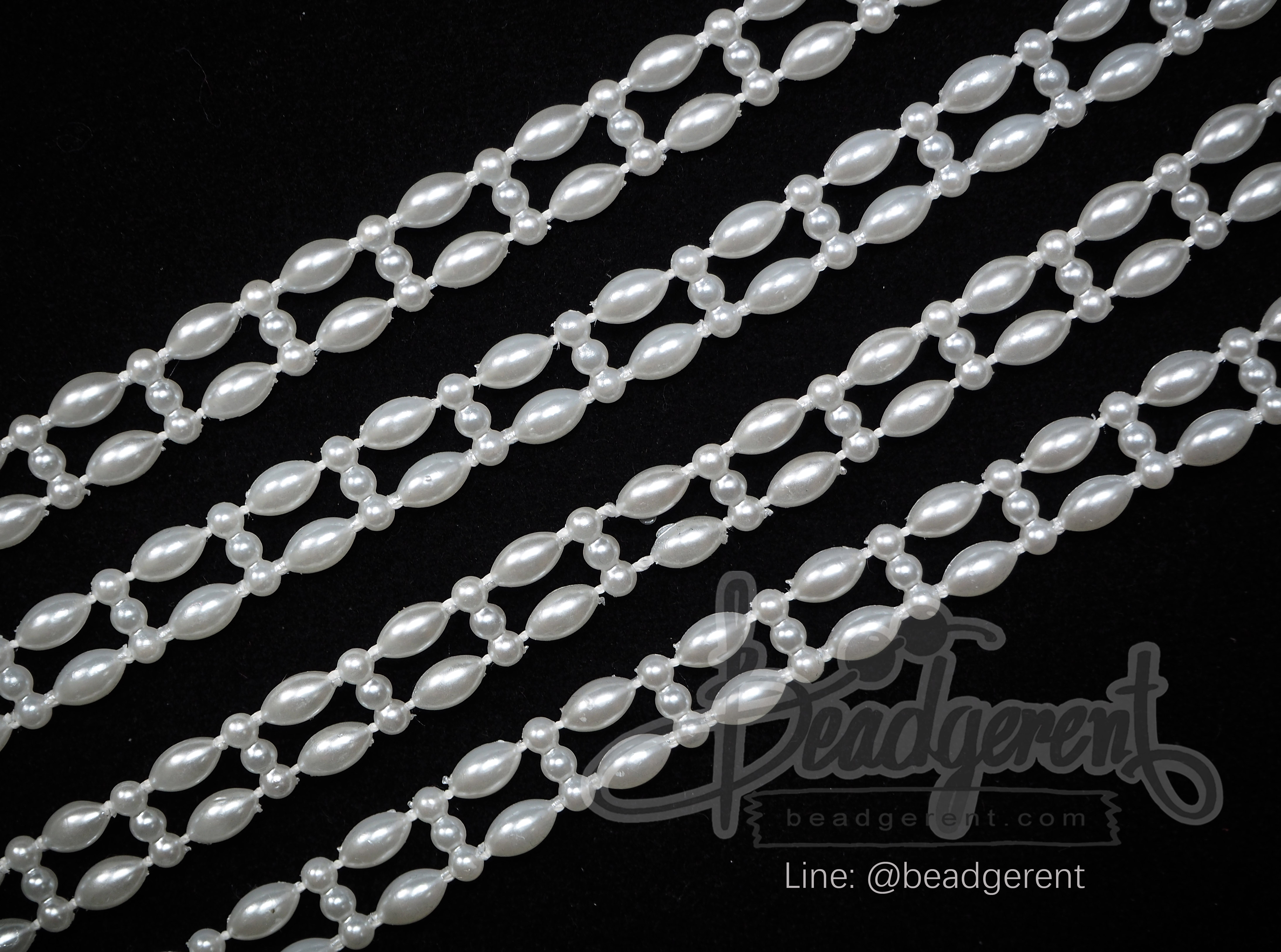 มุกเส้น 4*6มม. ลายหยดน้ำเส้นคู่ สีขาว (1 หลา) SKU-01834