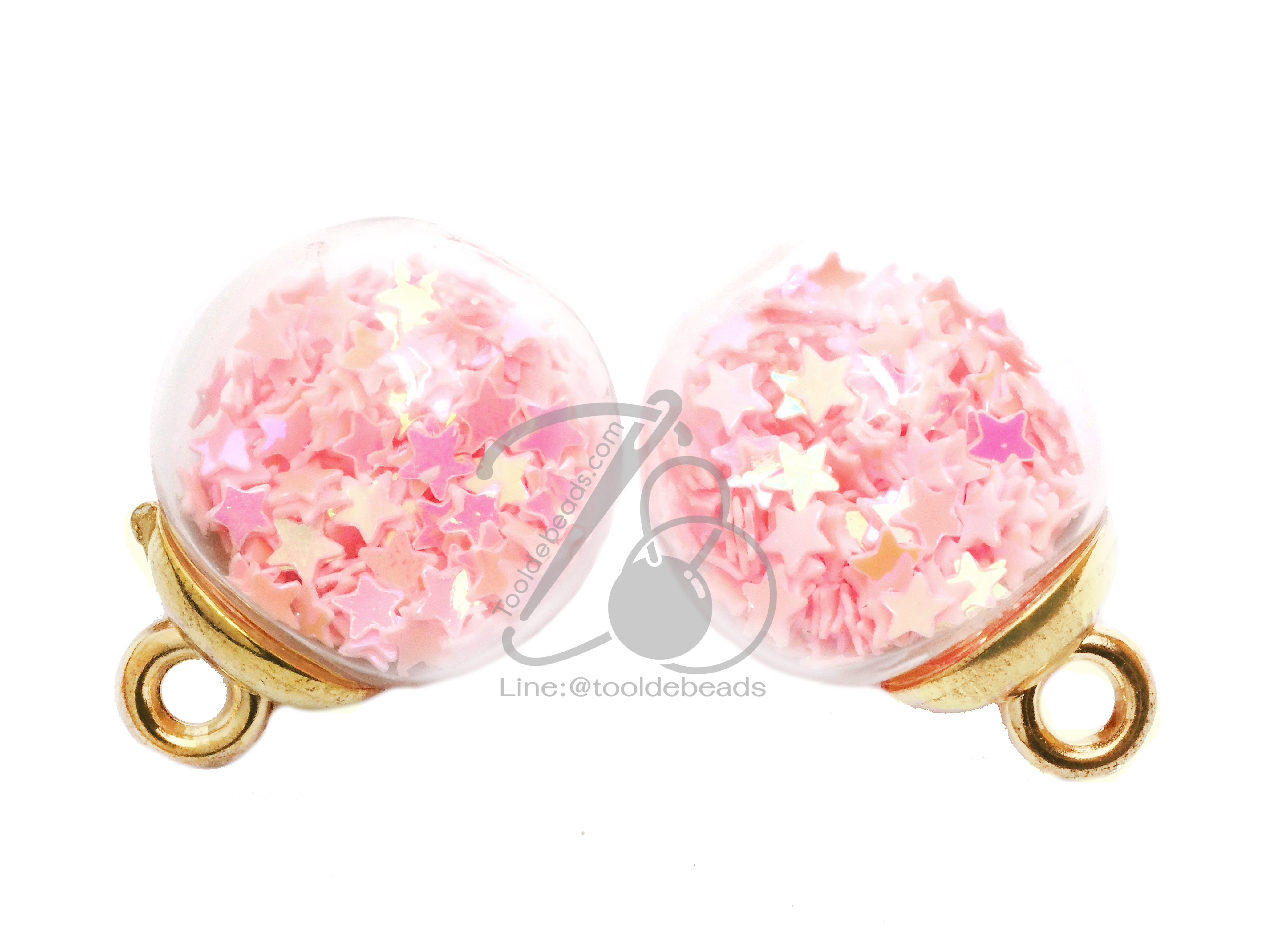 จี้บอลแก้ว 16มม. ไส้ดาว สีชมพู (1 ชิ้น) SKU-06107