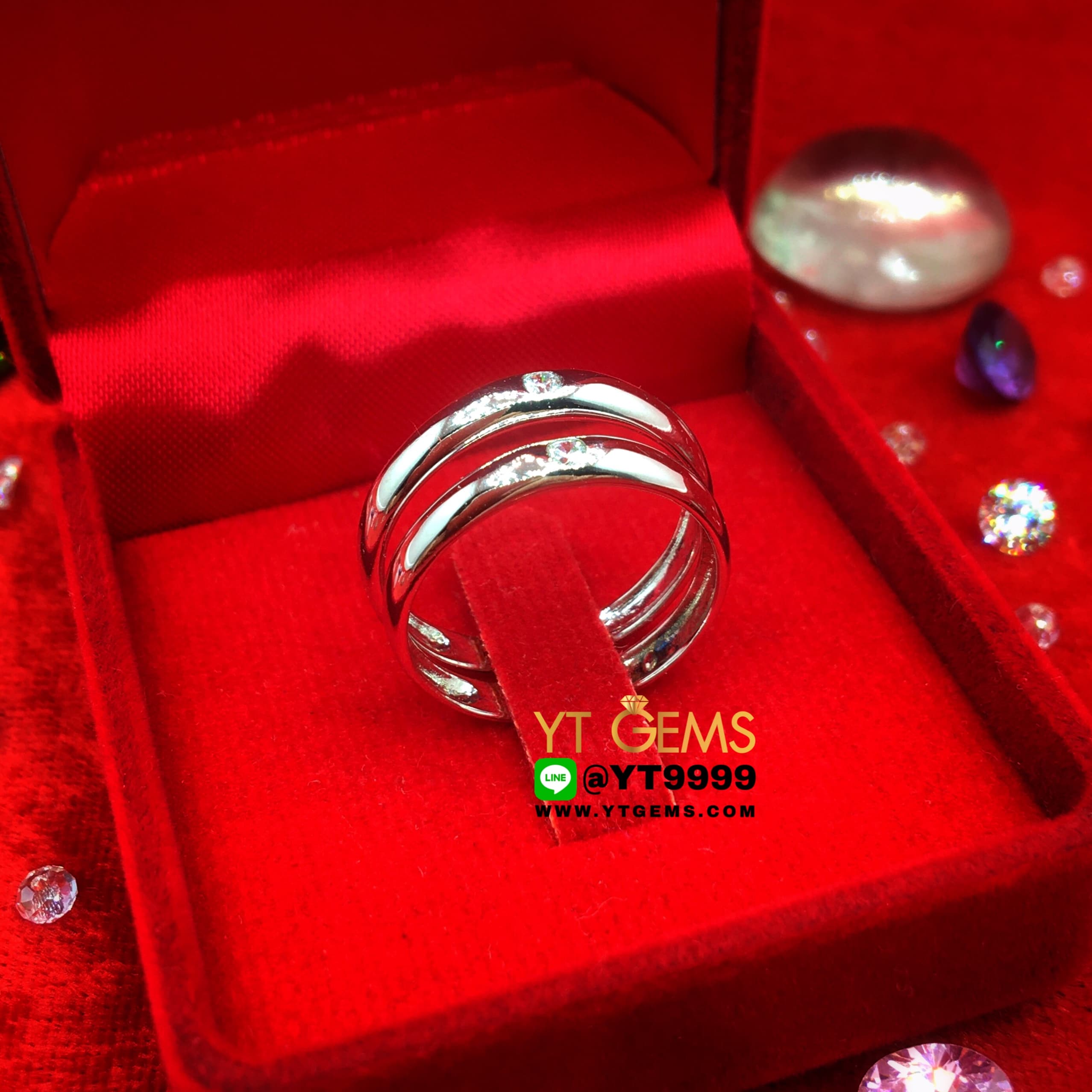 แหวนคู่ แหวนเพชร แหวนเงินแท้ 92.5% ชุบทองคำขาว ประดับ เพชร Swiss แหวนปลอกมีด หน้าแหวน 3 มิลลิเมตร YTG-10392 YTGEMS