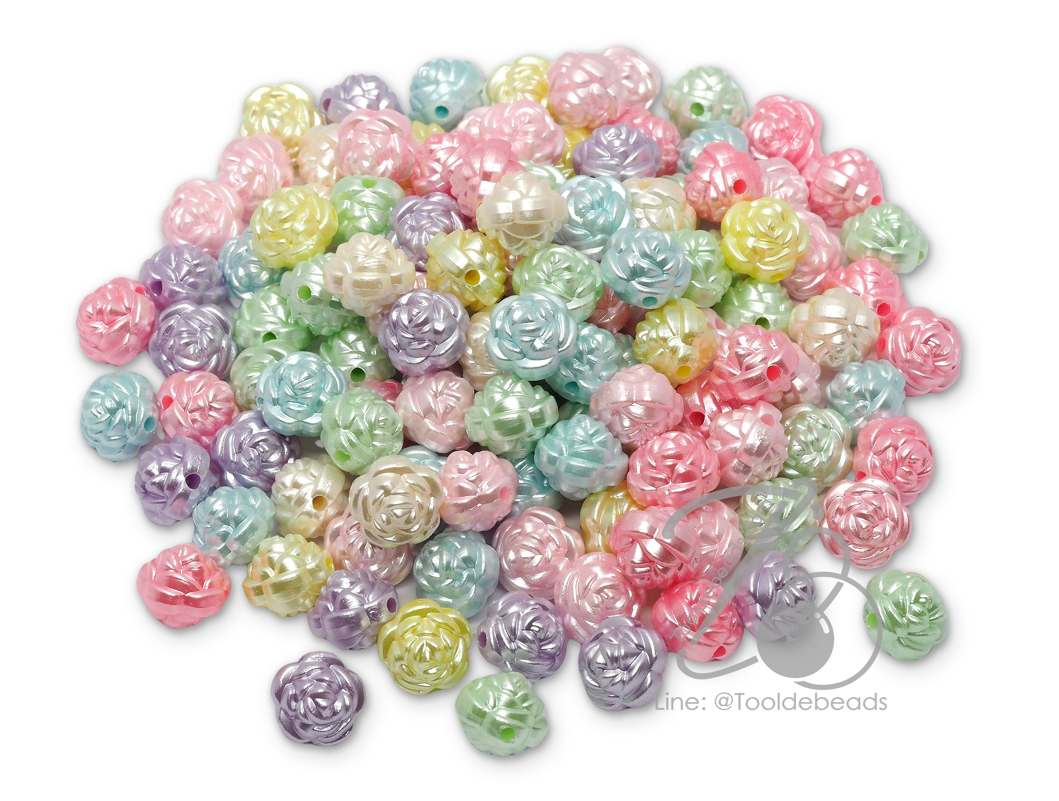 ลูกปัดพลาสติก เคลือบมุก 12มม. ลายกุหลาบ คละสี (500 กรัม) SKU-15805