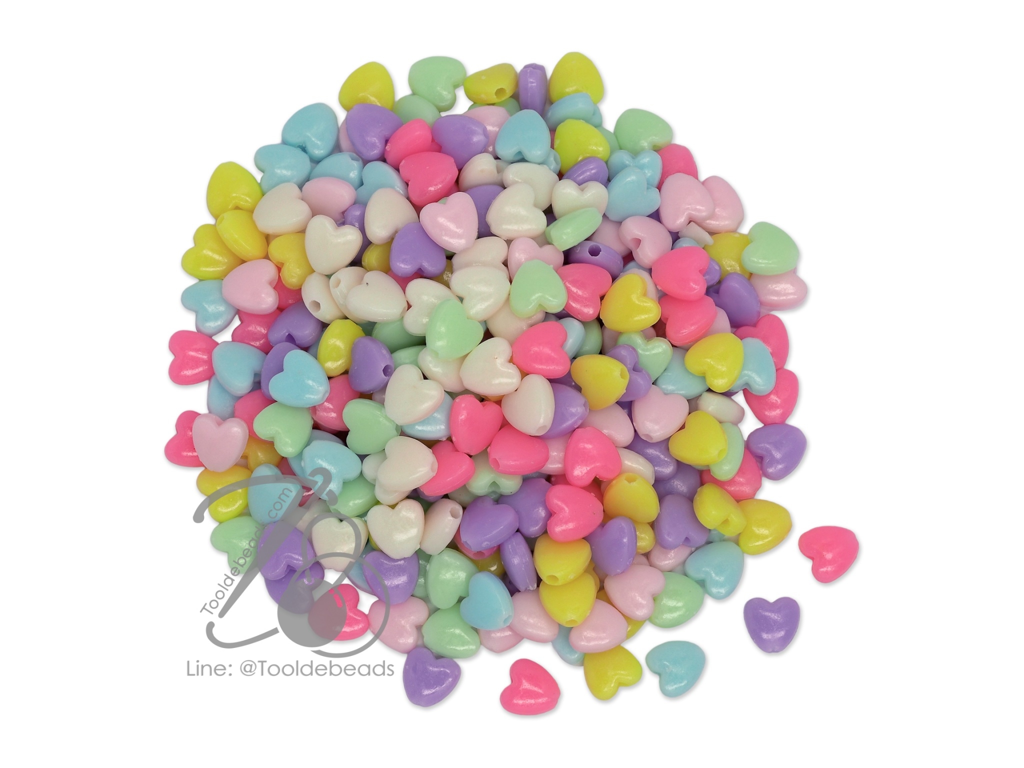 ลูกปัดอะคริลิค 7มม. ลายหัวใจ คละสีหวาน (15 กรัม) SKU-12223