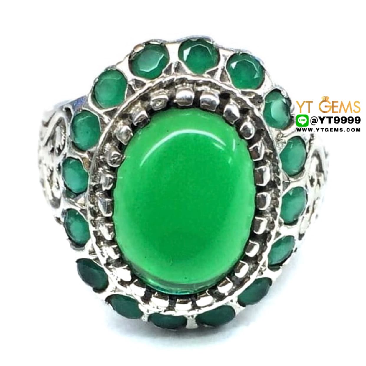 แหวนมรกต แหวนเงินแท้ 92.5% รมดำ ประดับ พลอยมรกต (CZ) YTG-10335 YTGEMS